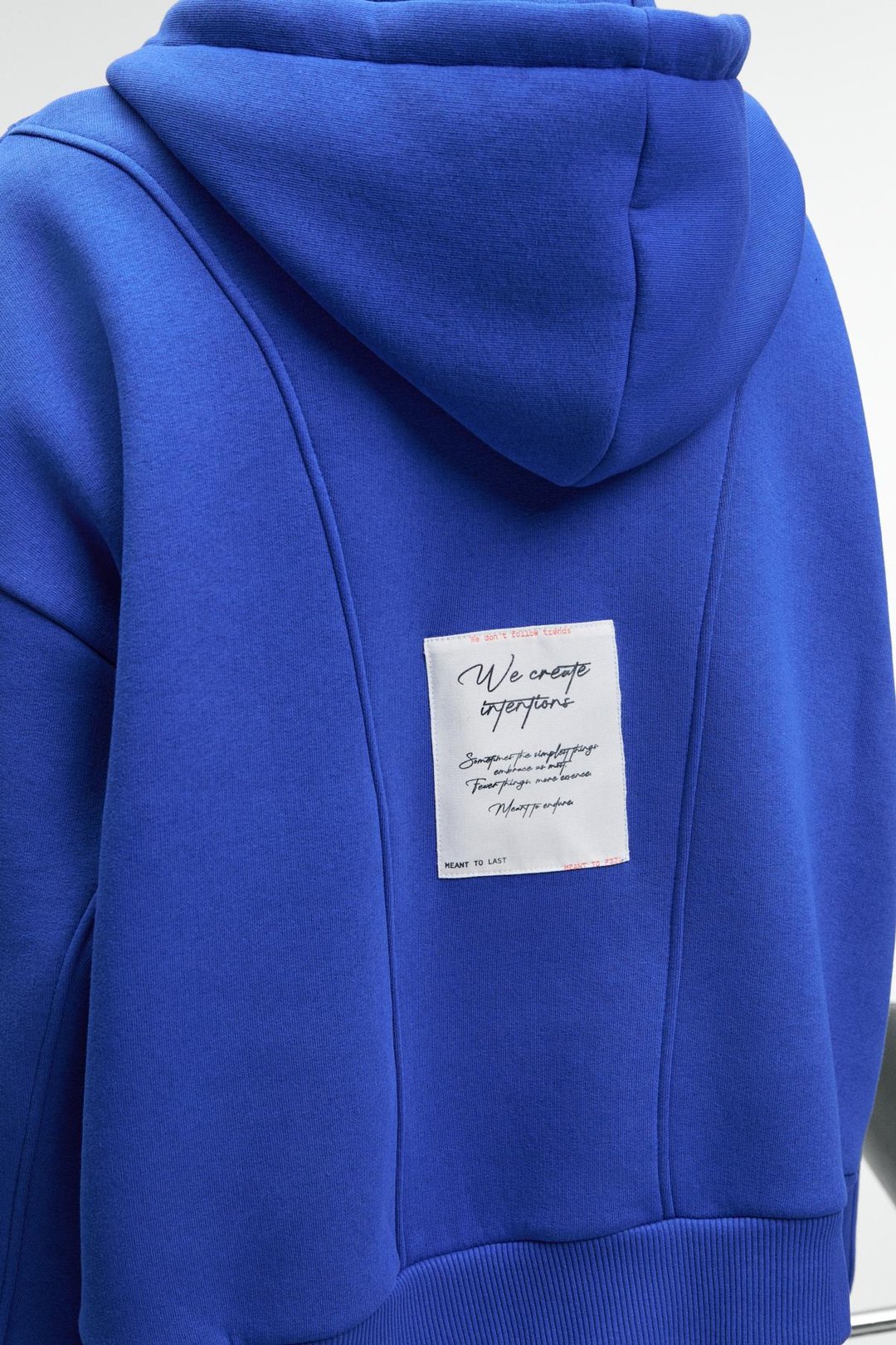 VYSELLE Kadın Önü Kesikli Metal Fermuarlı Kapüşonlu Etiket Detaylı Oversize Mavi Sweatshirt