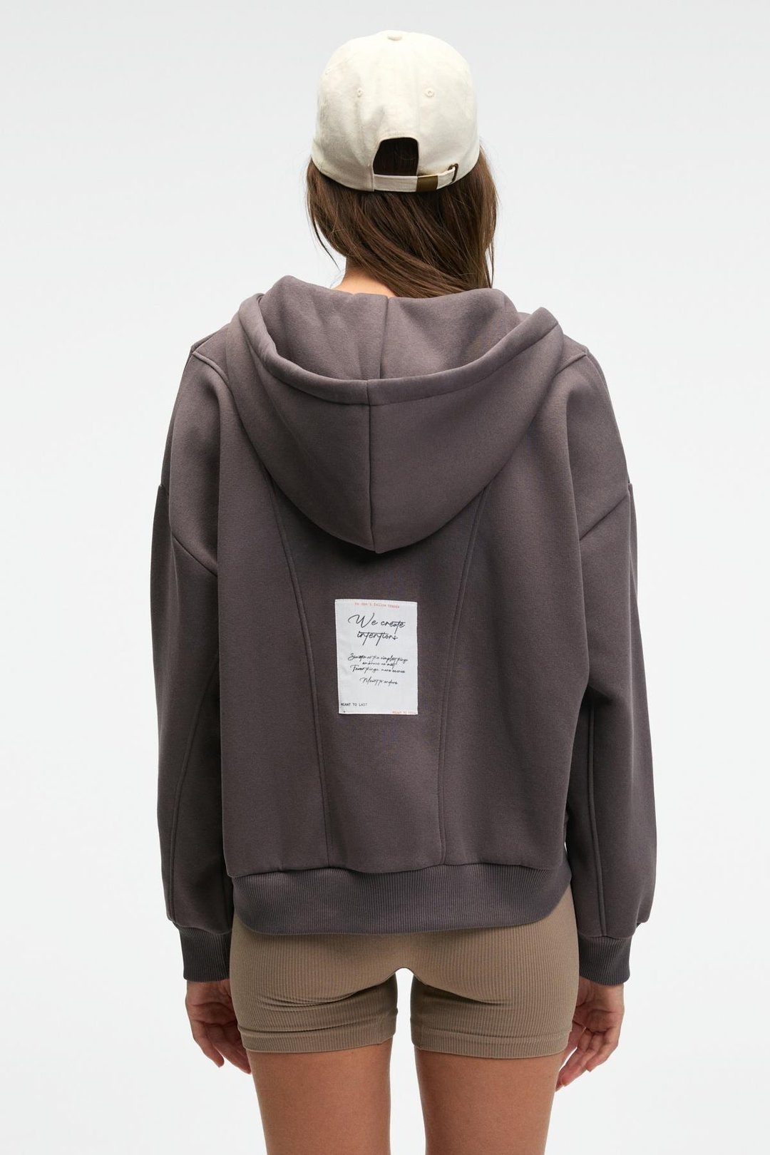 VYSELLE Kadın Önü Kesikli Metal Fermuarlı Kapüşonlu Etiket Detaylı Oversize Antrasit Sweatshirt
