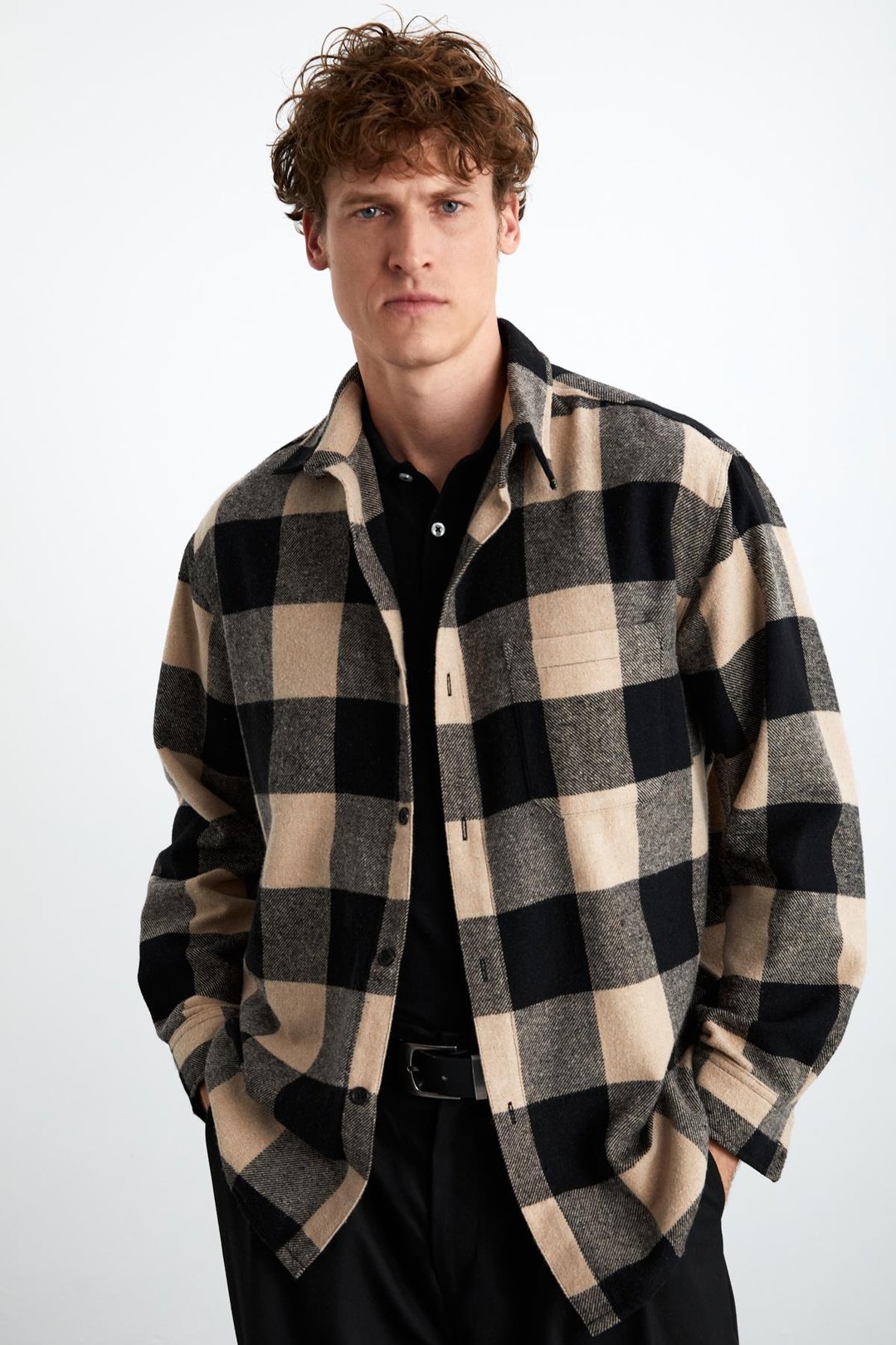 WILDY Erkek Pamuk-Polyester Gömlek Yaka Relaxed Bej Gömlek