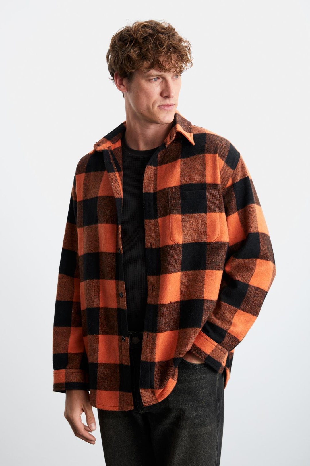 Wıldy Erkek Relaxed Fit Kareli Oduncu Gömlek Yaka Düğmeli Turuncu Gömlek