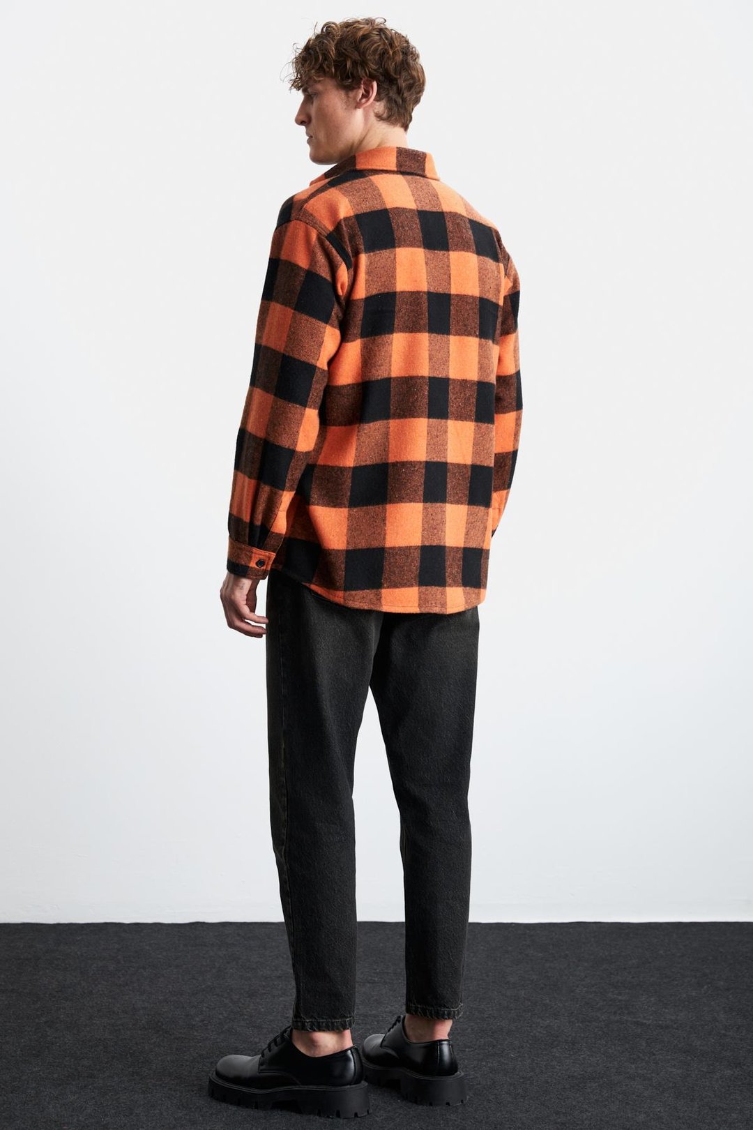 Wıldy Erkek Relaxed Fit Kareli Oduncu Gömlek Yaka Düğmeli Turuncu Gömlek