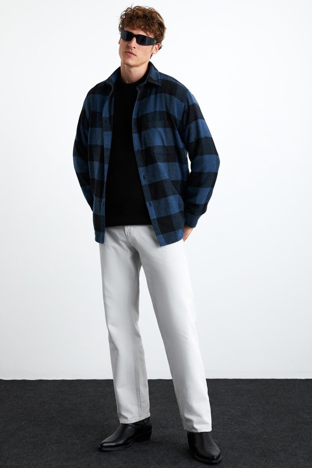 Wıldy Erkek Relaxed Fit Kareli Oduncu Gömlek Yaka Düğmeli Mavi Gömlek