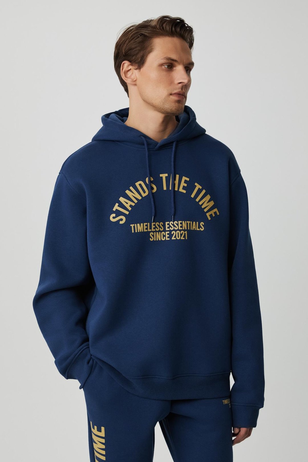 WULF Erkek Organik Kumaşlı İçi Polarlı Yumuşacık Kanguru Cepli Kapüşonlu Lacivert Sweatshirt