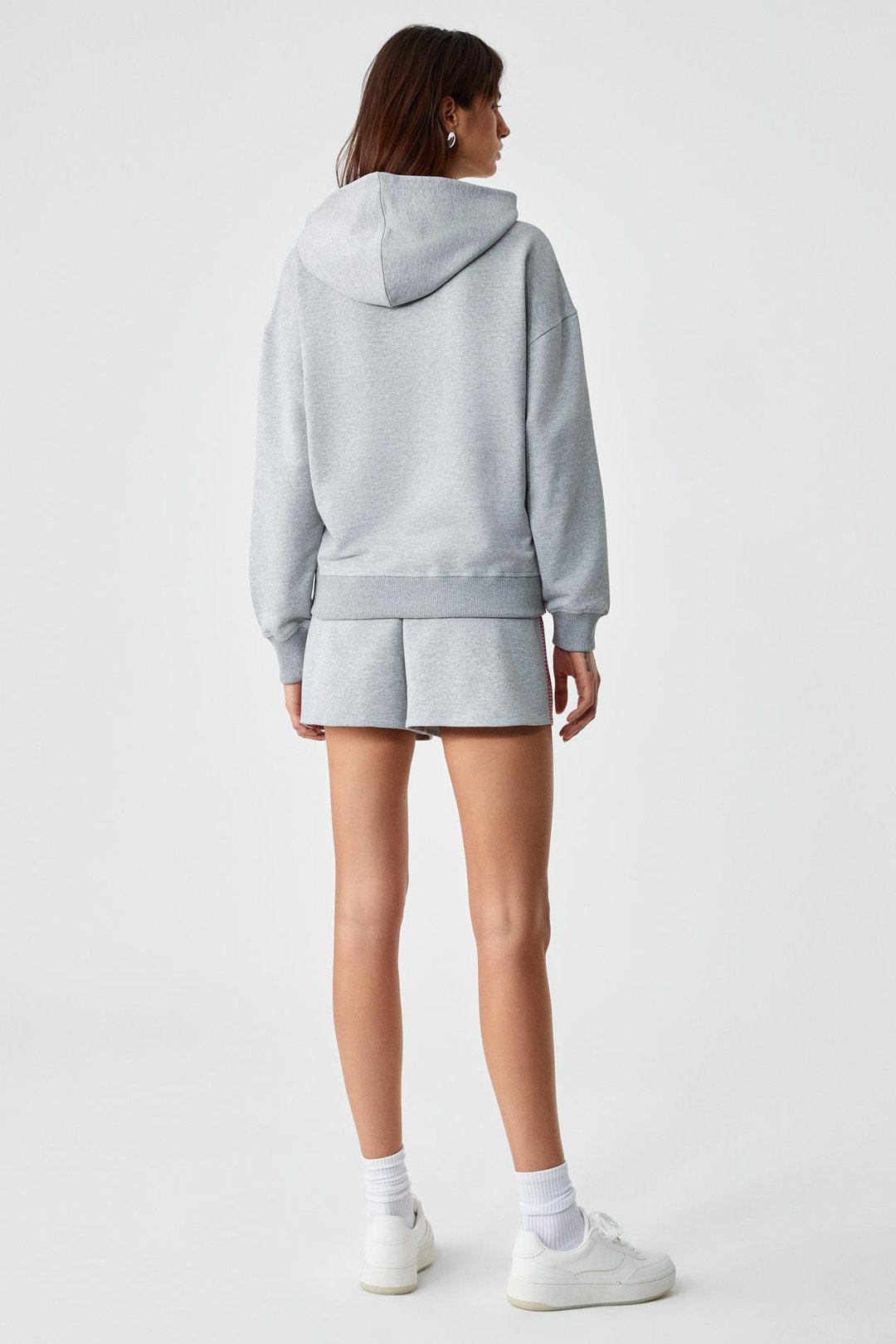 XEARTH Kadın Oversize Uzun Kollu Kapüşonlu Gri Sweatshirt