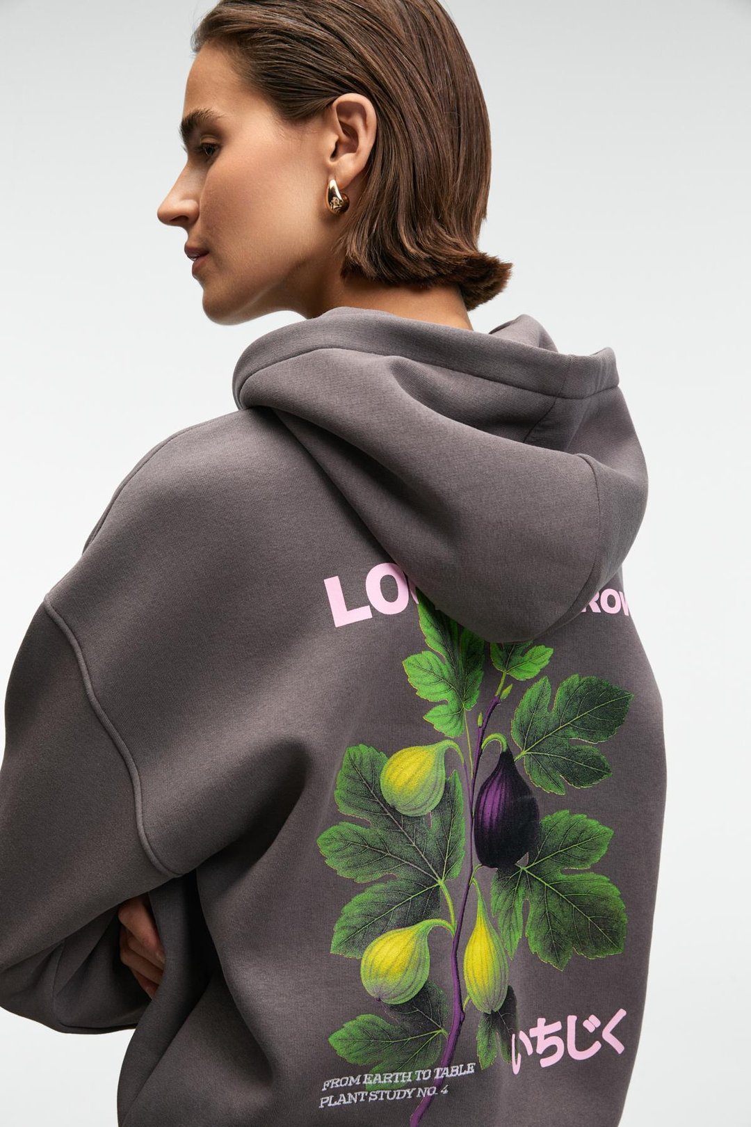 YANMESA Kadın Oversize Baskı Ve Nakış Detaylı Uzun Kollu Kapüşonlu Antrasit Sweatshirt