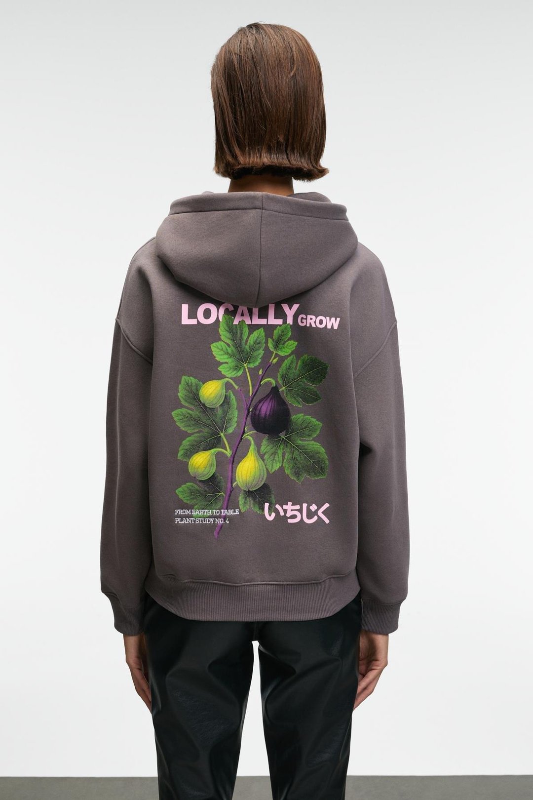 YANMESA Kadın Oversize Baskı Ve Nakış Detaylı Uzun Kollu Kapüşonlu Antrasit Sweatshirt