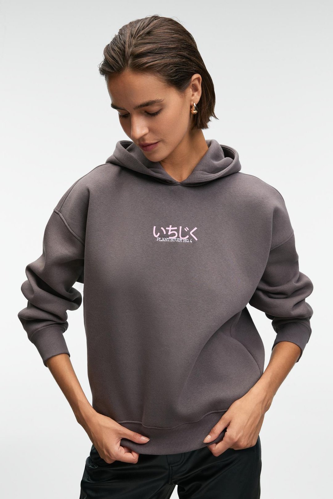 YANMESA Kadın Oversize Baskı Ve Nakış Detaylı Uzun Kollu Kapüşonlu Antrasit Sweatshirt