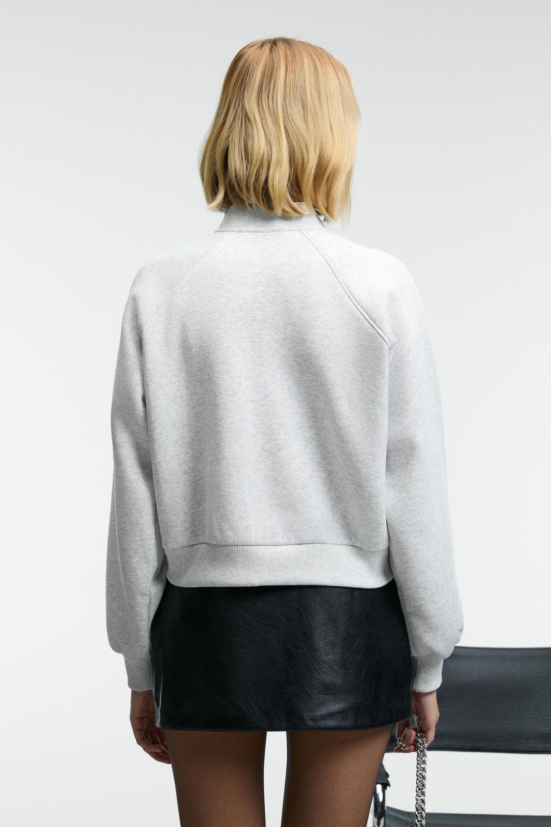 YASVELL Kadın Metal Fermuarlı Çift Cepli Nakış Detaylı Balon Kollu Bomber Grimelanj Ceket