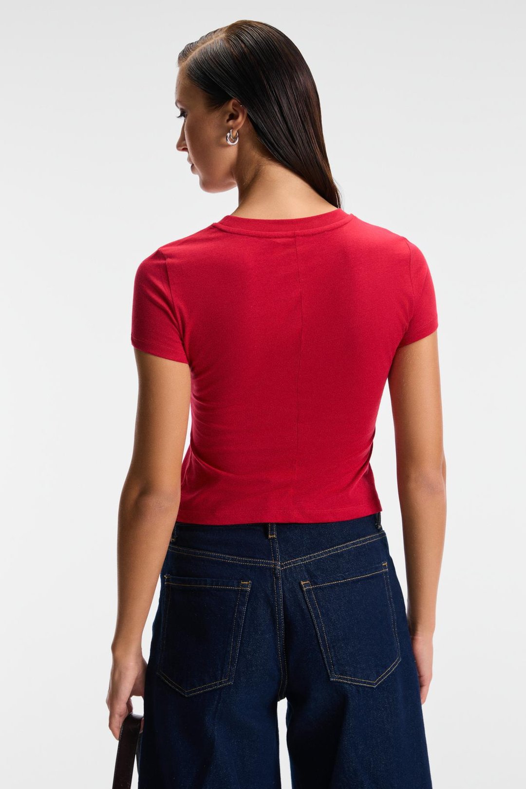 YELVANE Kadın %100 Pamuk Bisiklet Yaka Baskılı Regular Fit Kırmızı T-Shirt