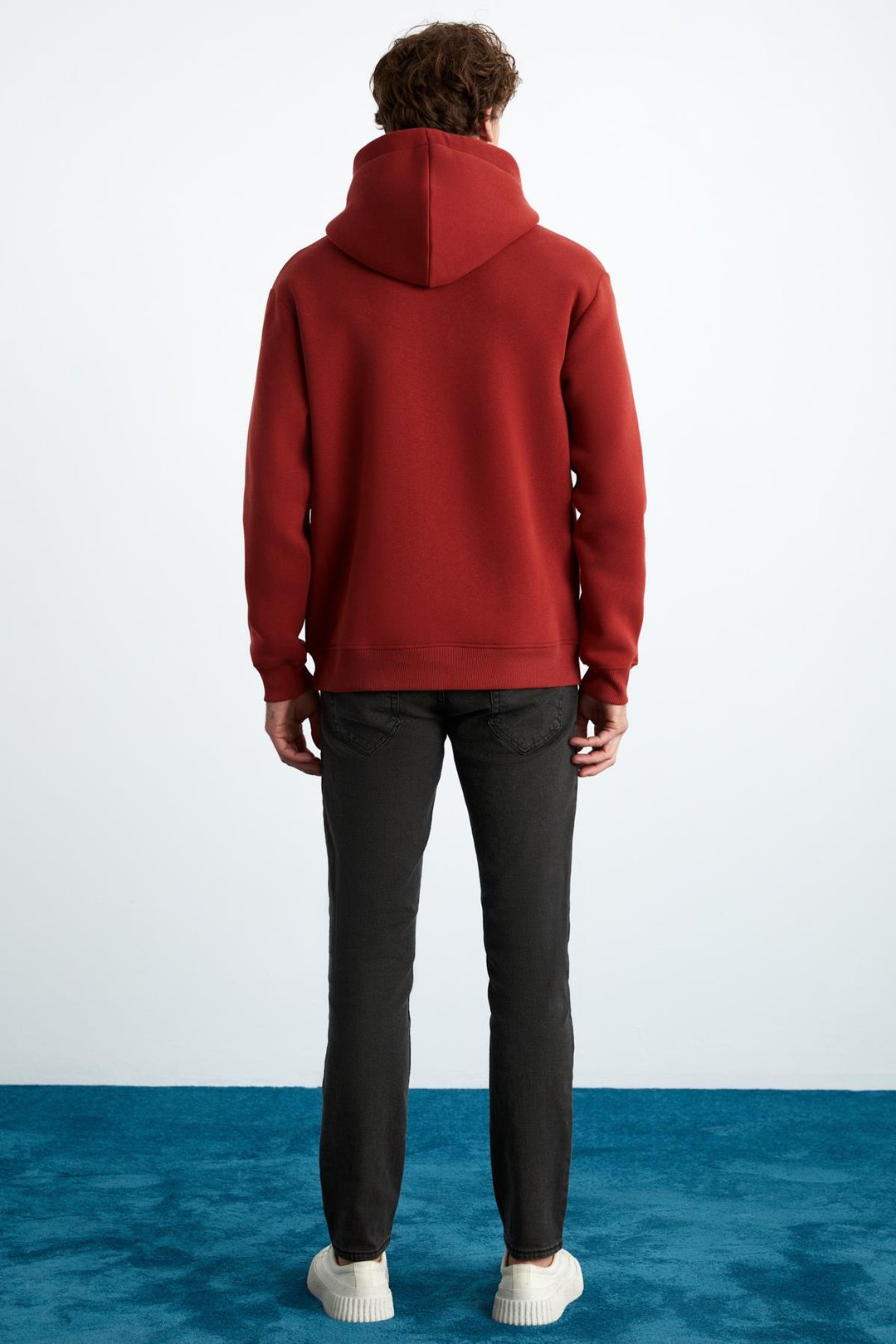 YOKOHAMA Erkek İçi Polarlı Yumuşacık Regular Kanguru Cepli Kapüşonlu Kiremit Rengi Sweatshirt