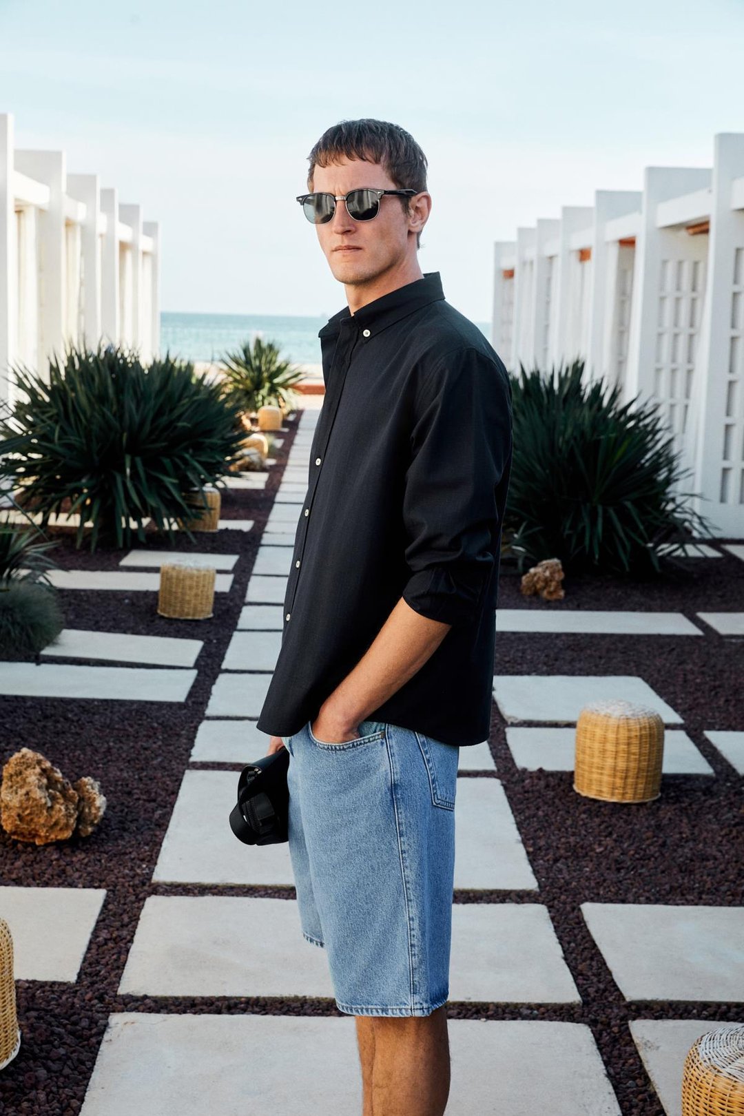 YORDI Erkek Gömlek Yaka Manşetli Flamlı Oxford Kumaş Regular Fit Siyah Gömlek