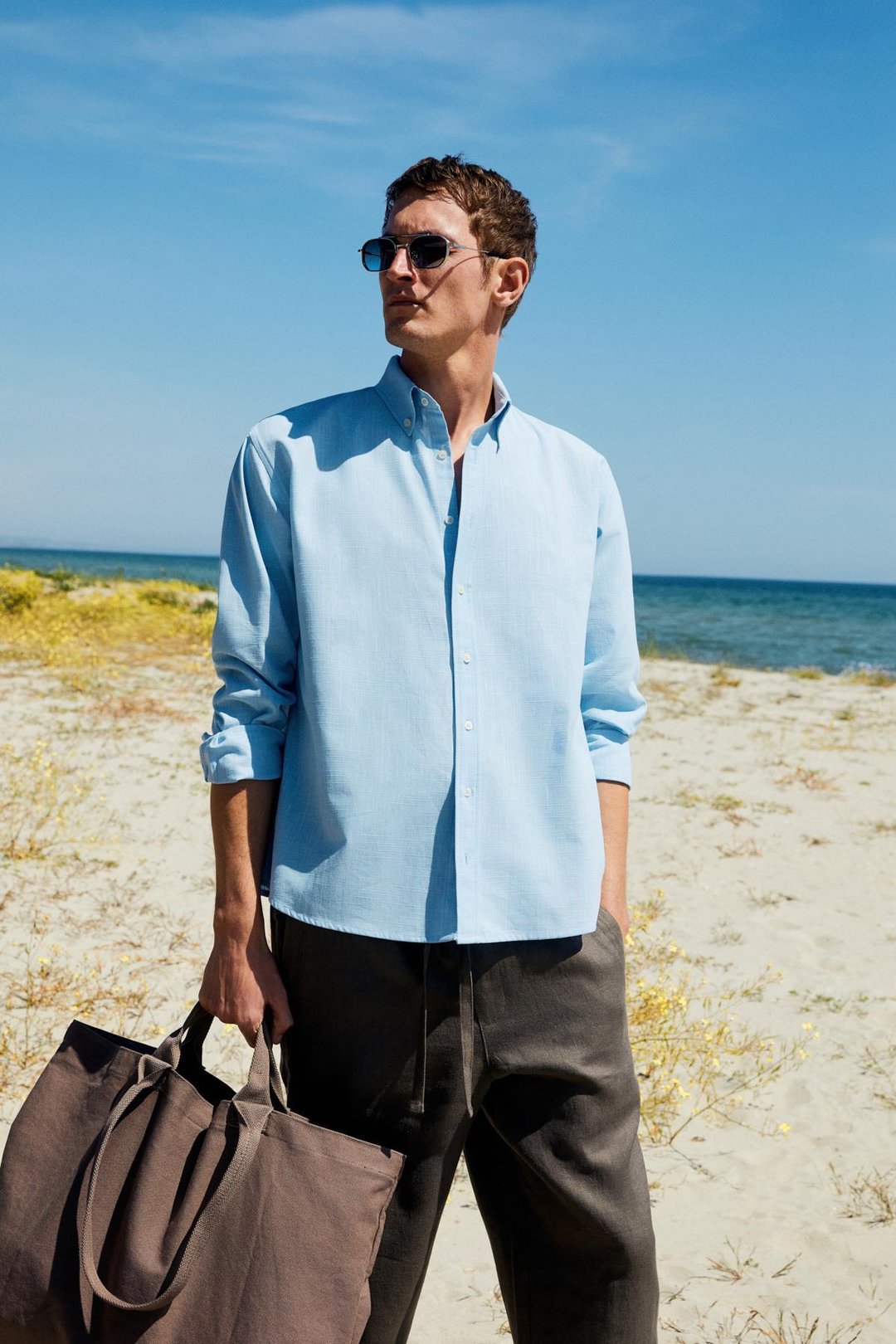 YORDI Erkek Gömlek Yaka Manşetli Flamlı Oxford Kumaş Regular Fit Açık Mavi Gömlek