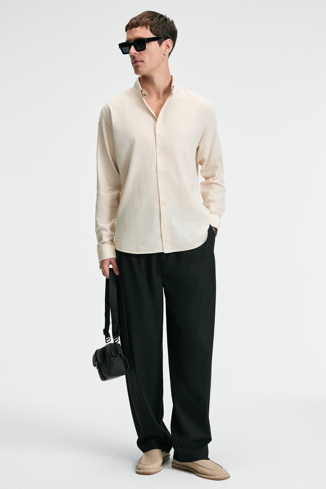 YORDI Erkek Gömlek Yaka Manşetli Flamlı Oxford Kumaş Regular Fit Krem Gömlek