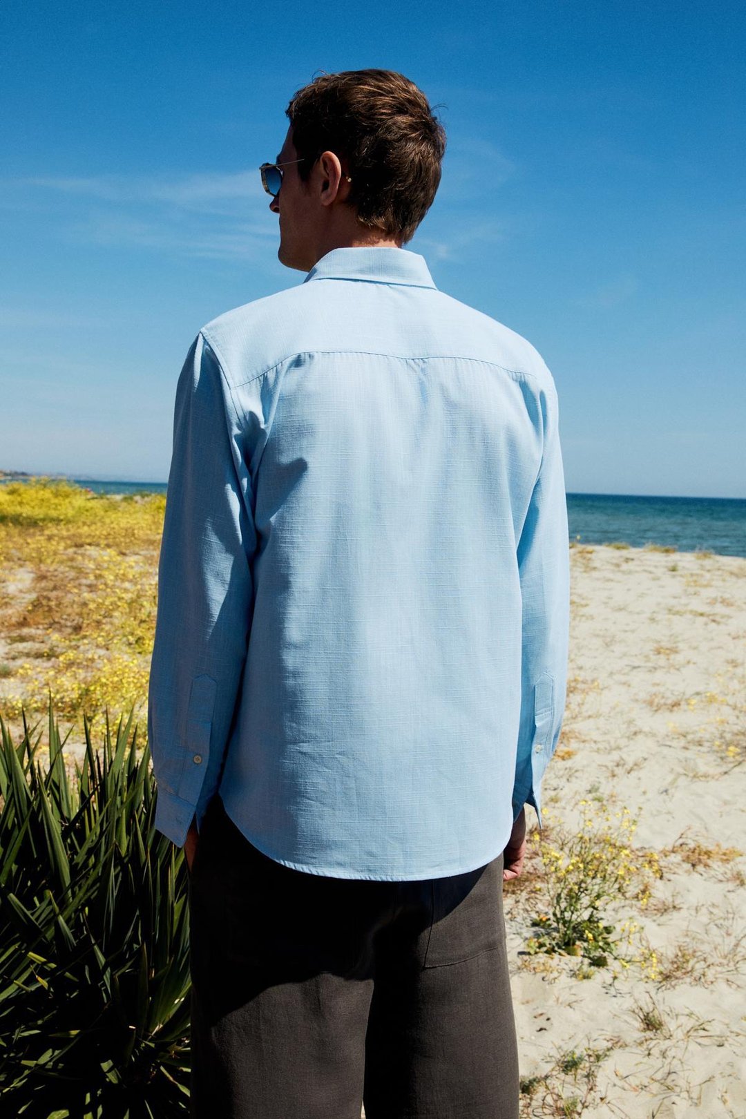 YORDI Erkek Gömlek Yaka Manşetli Flamlı Oxford Kumaş Regular Fit Açık Mavi Gömlek