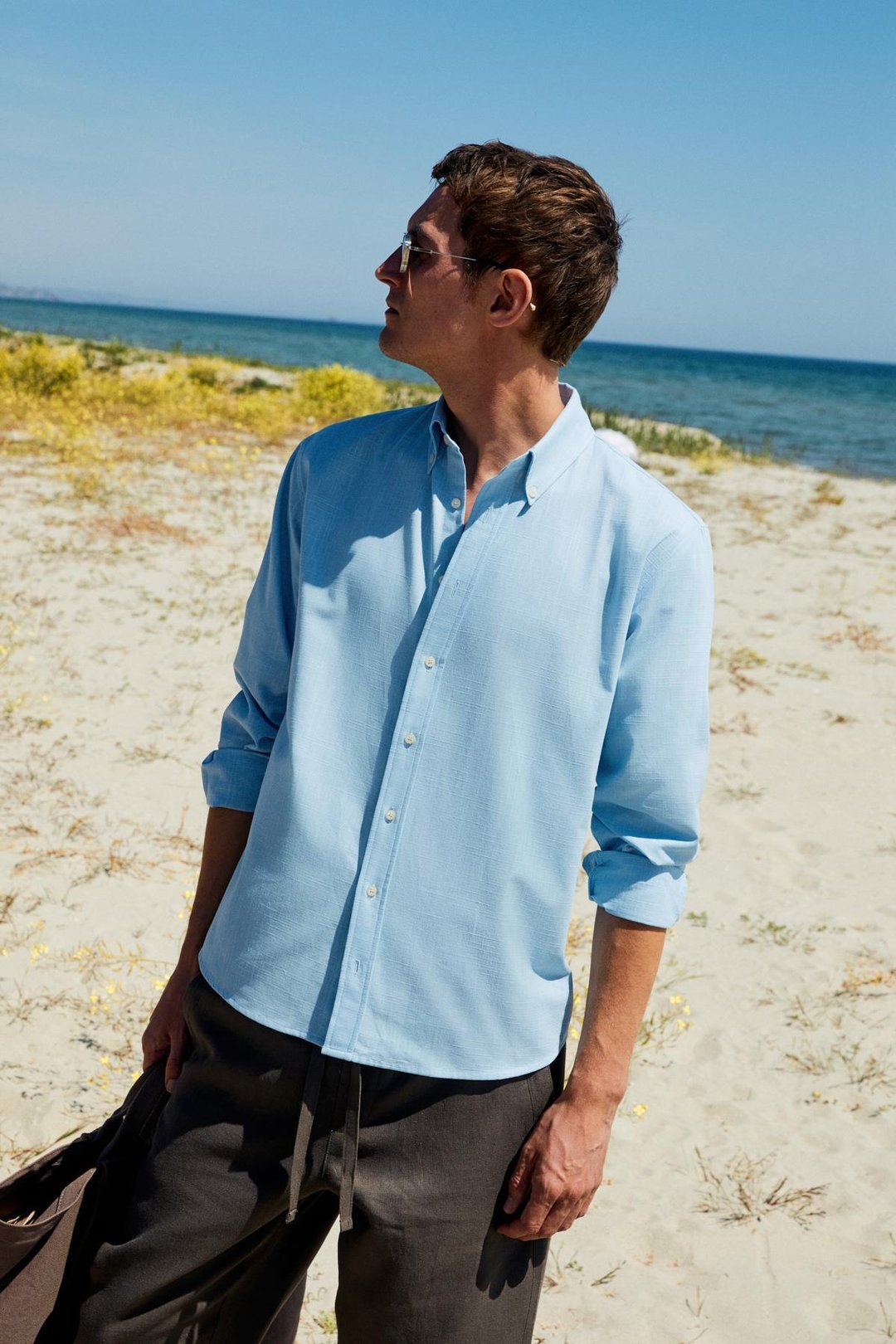 YORDI Erkek Gömlek Yaka Manşetli Flamlı Oxford Kumaş Regular Fit Açık Mavi Gömlek