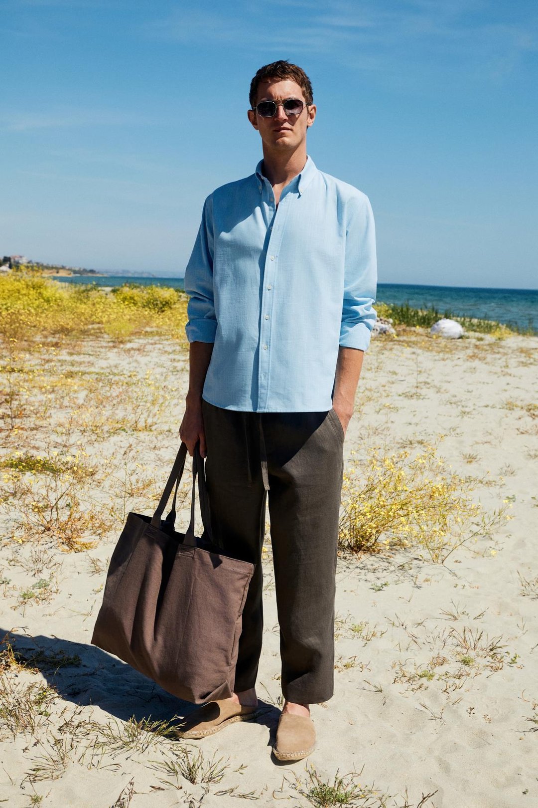 YORDI Erkek Gömlek Yaka Manşetli Flamlı Oxford Kumaş Regular Fit Açık Mavi Gömlek