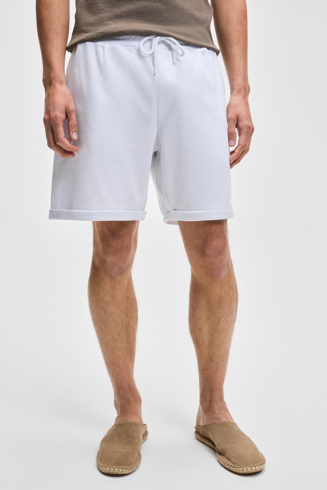 YOURI Erkek Beli Lastikli Arka Tek Cepli Relaxed Fit Beyaz Şort