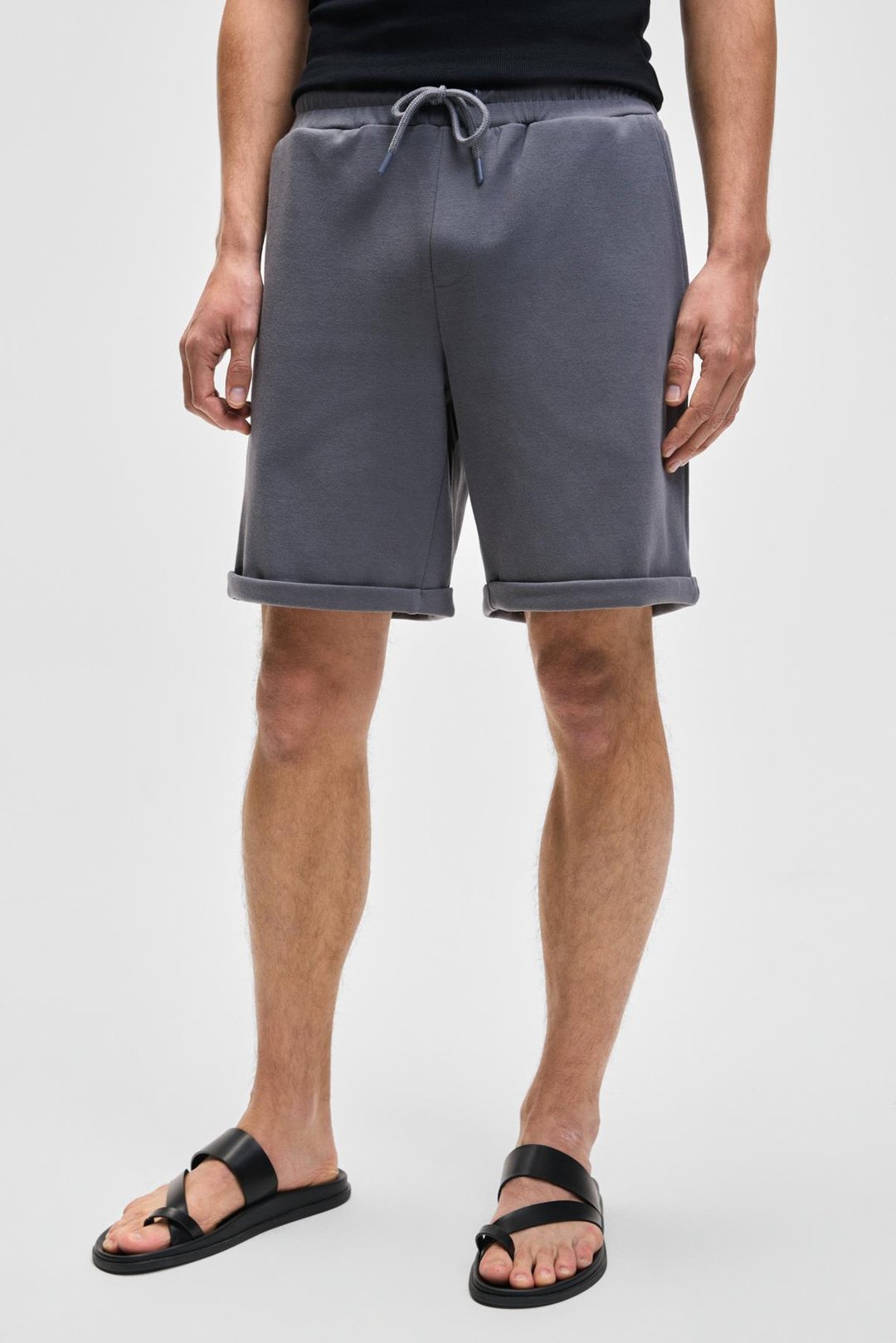 YOURI Erkek Beli Lastikli Arka Tek Cepli Relaxed Fit Gri Şort