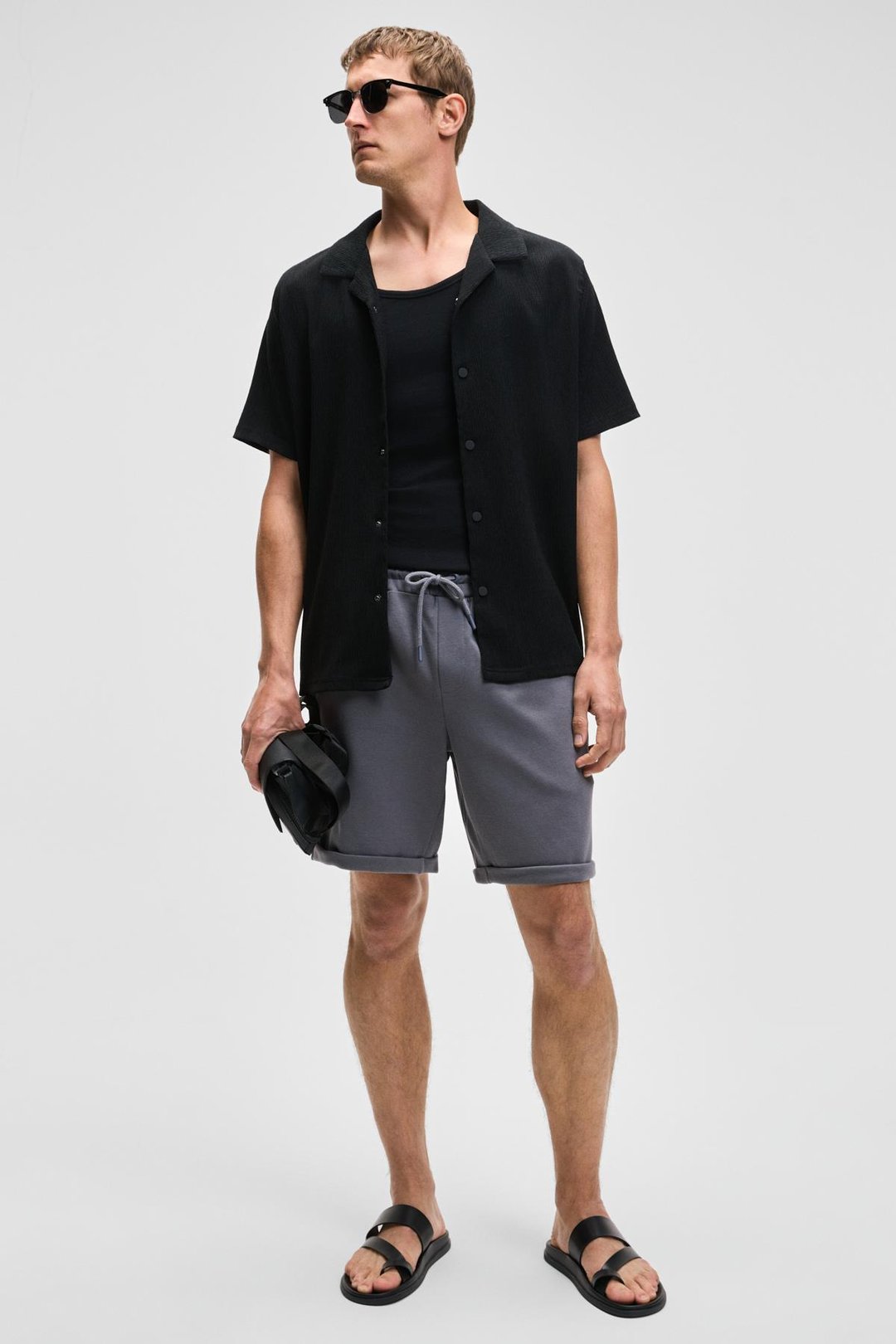 YOURI Erkek Beli Lastikli Arka Tek Cepli Relaxed Fit Gri Şort