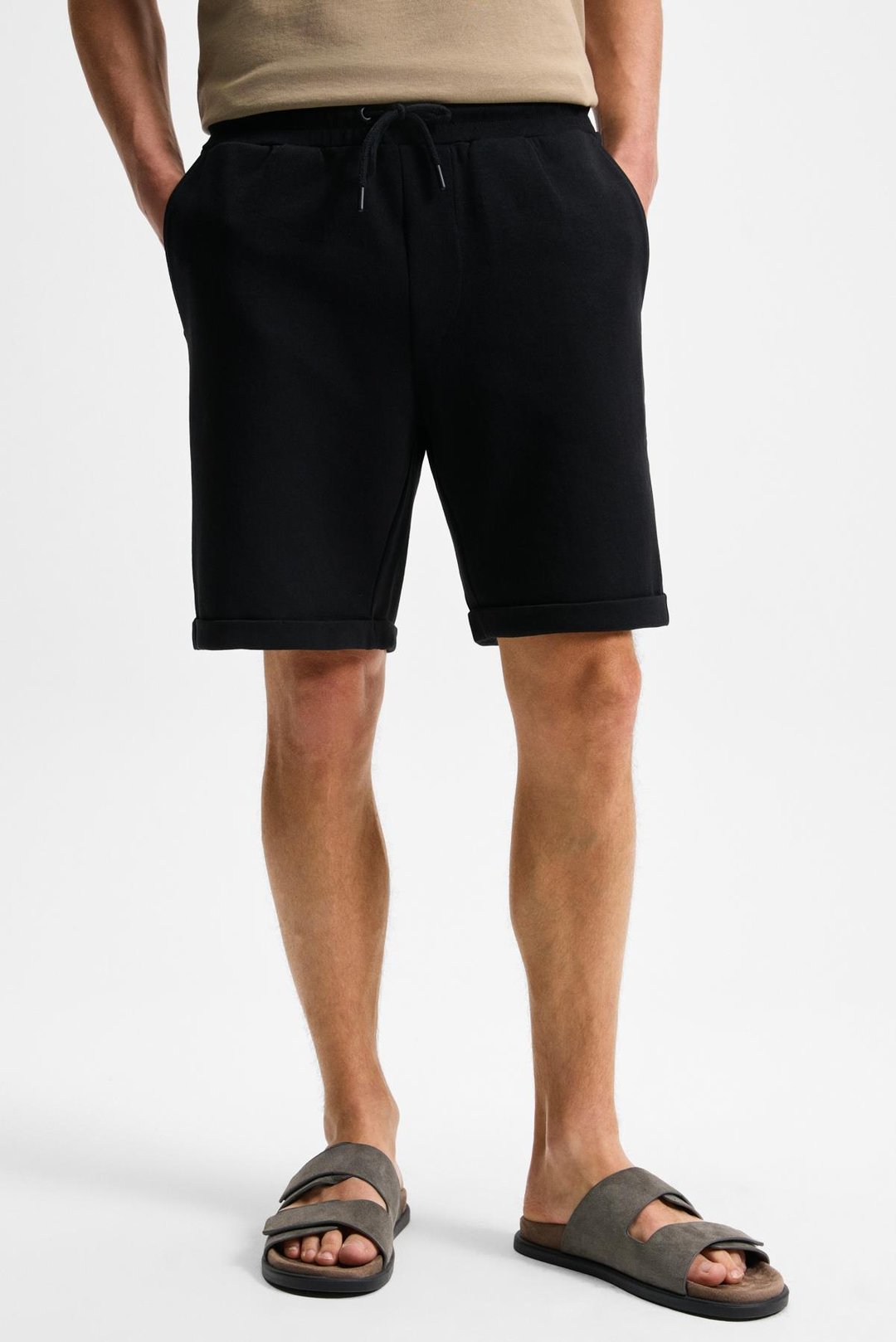 YOURI Erkek Beli Lastikli Arka Tek Cepli Relaxed Fit Siyah Şort