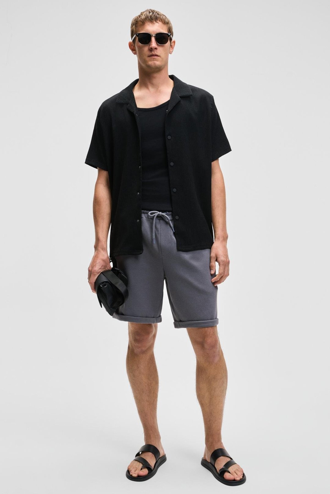 YOURI Erkek Beli Lastikli Arka Tek Cepli Relaxed Fit Gri Şort