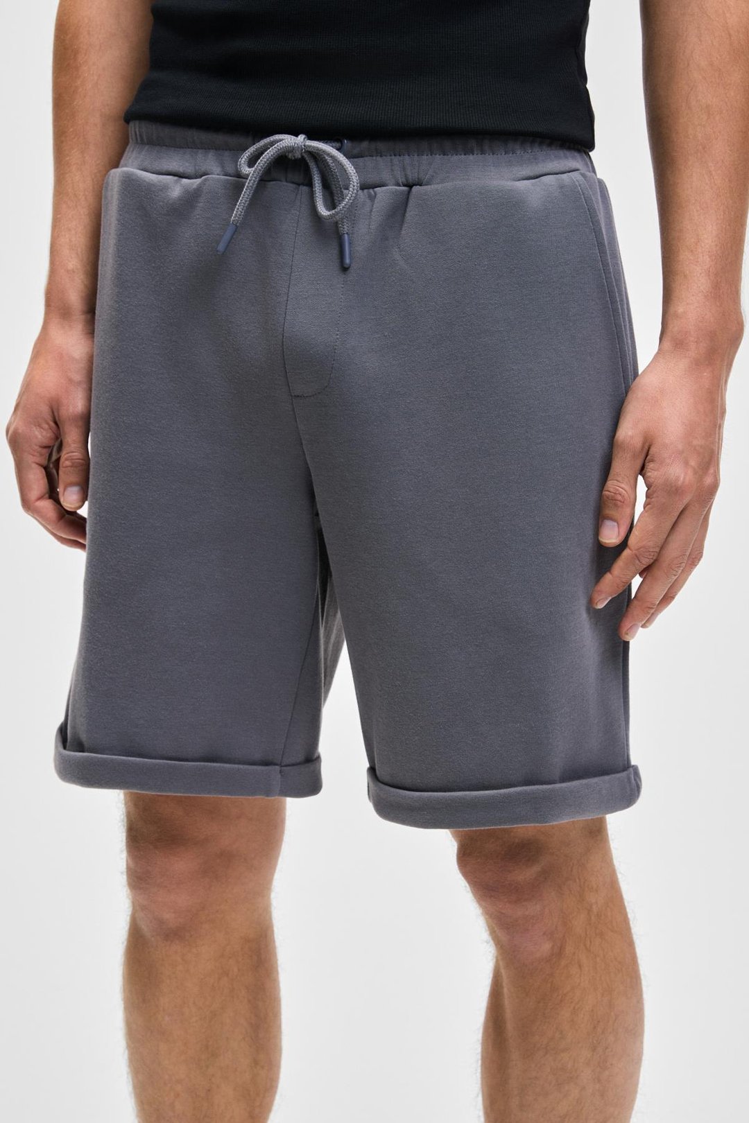 YOURI Erkek Beli Lastikli Arka Tek Cepli Relaxed Fit Gri Şort