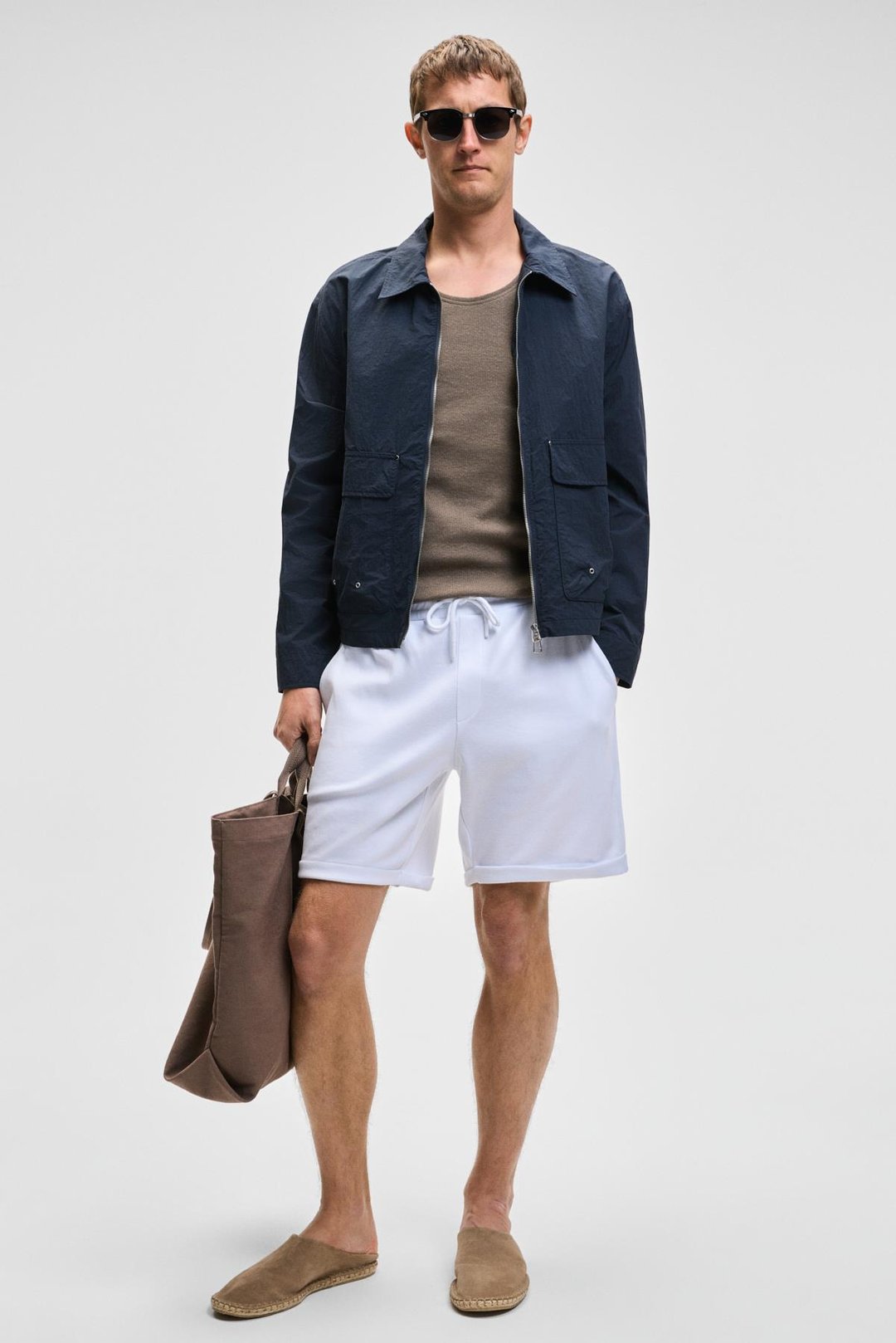 YOURI Erkek Beli Lastikli Arka Tek Cepli Relaxed Fit Beyaz Şort