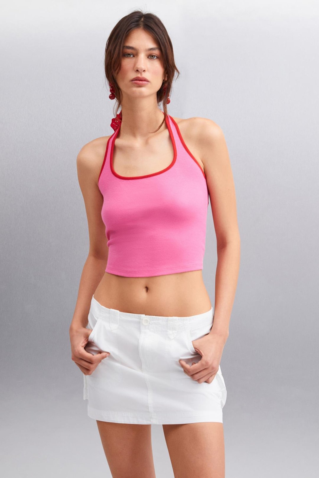 YSABELLA Crop Crop Pembe Tekli Bluz