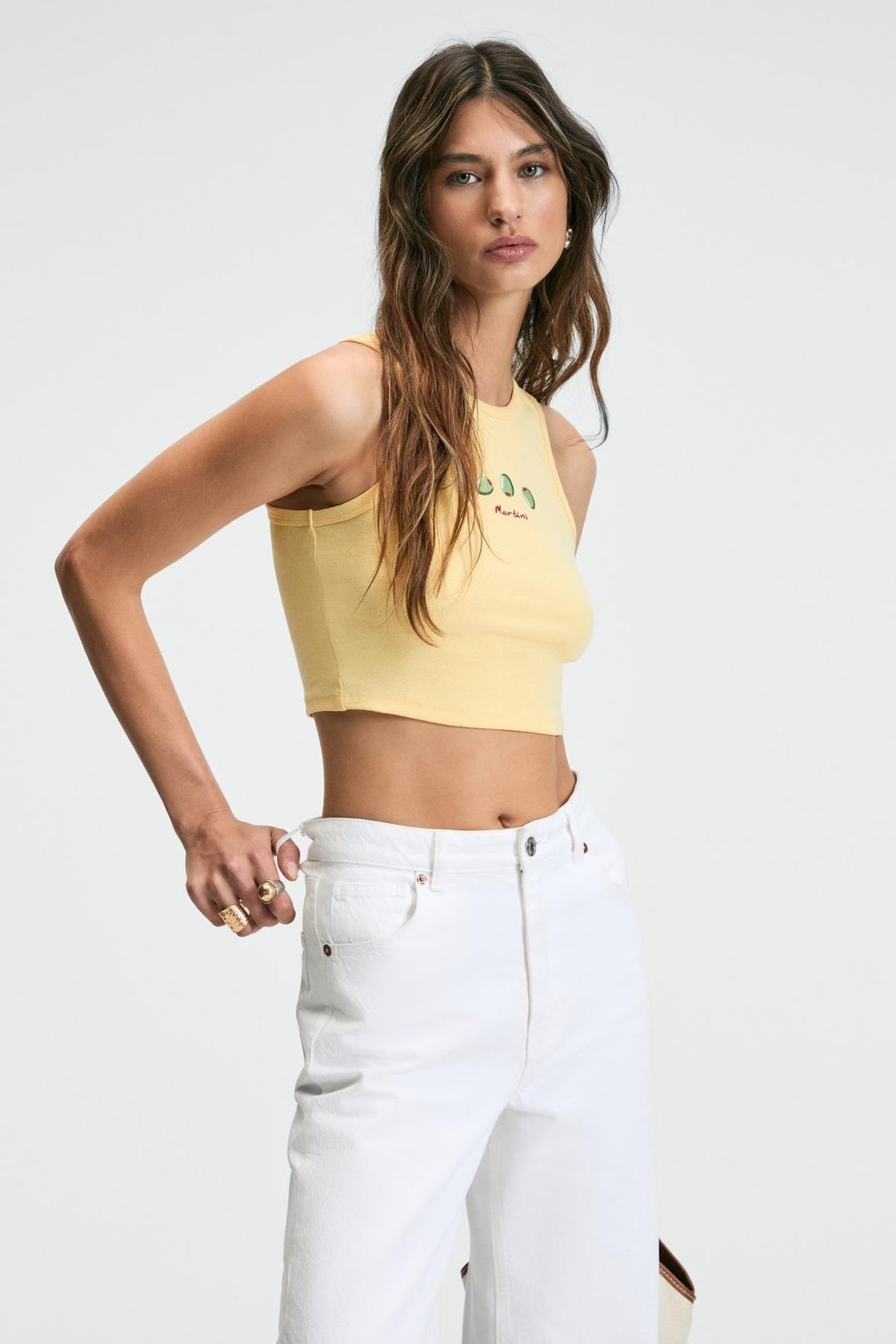 YUMENSA Kadın Bisiklet Yaka Kolsuz Önü Nakışlı Sarı Atlet