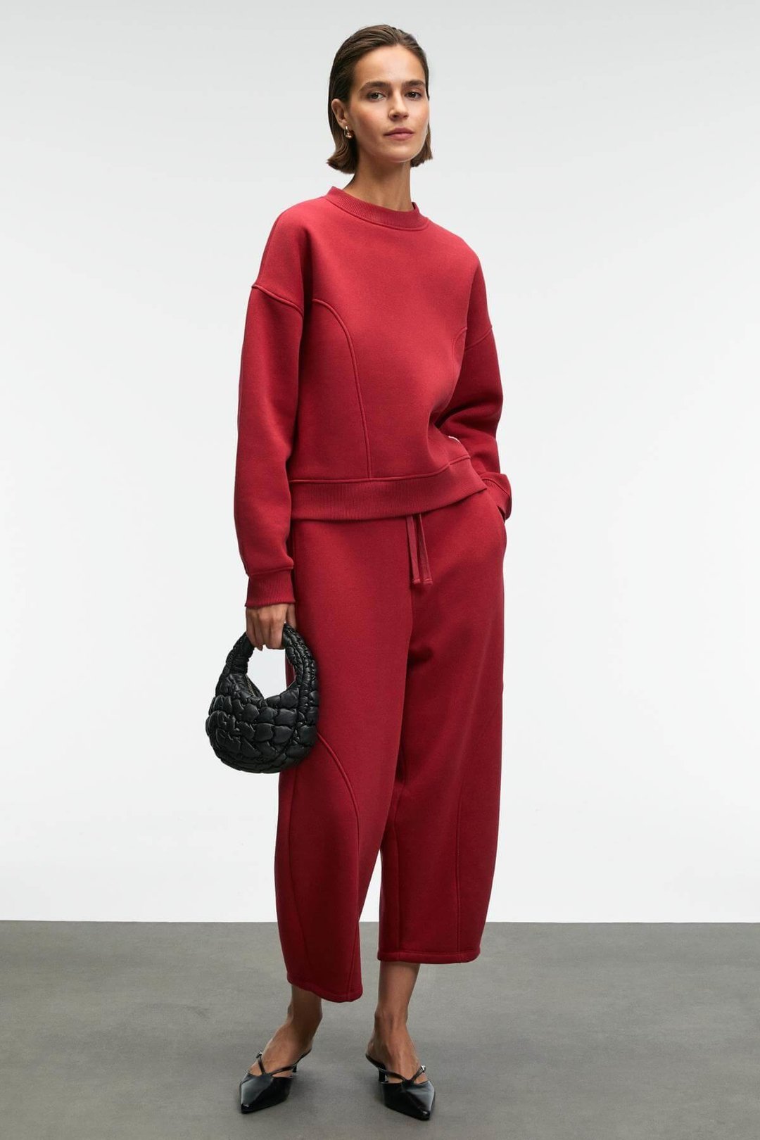 YUVESSA Kadın Oversize Kordonlu Çift Cepli Balon Kırmızı Eşofman Altı