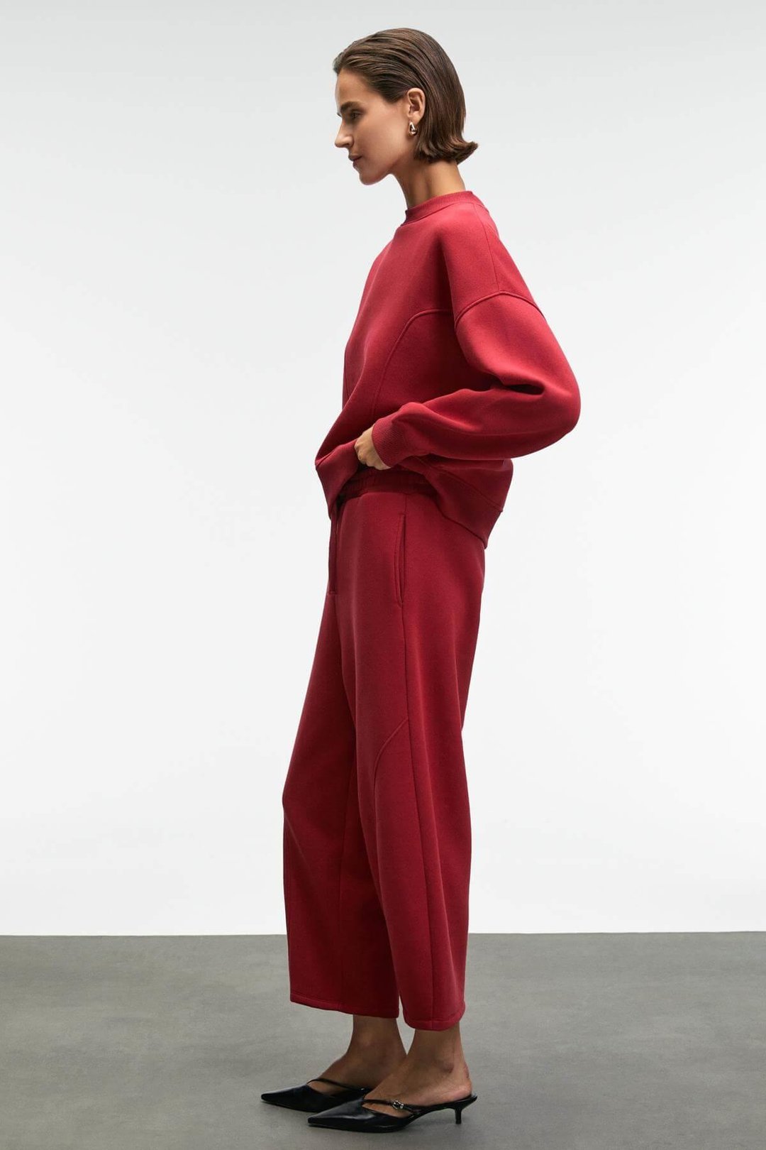 YUVESSA Kadın Oversize Kordonlu Çift Cepli Balon Kırmızı Eşofman Altı