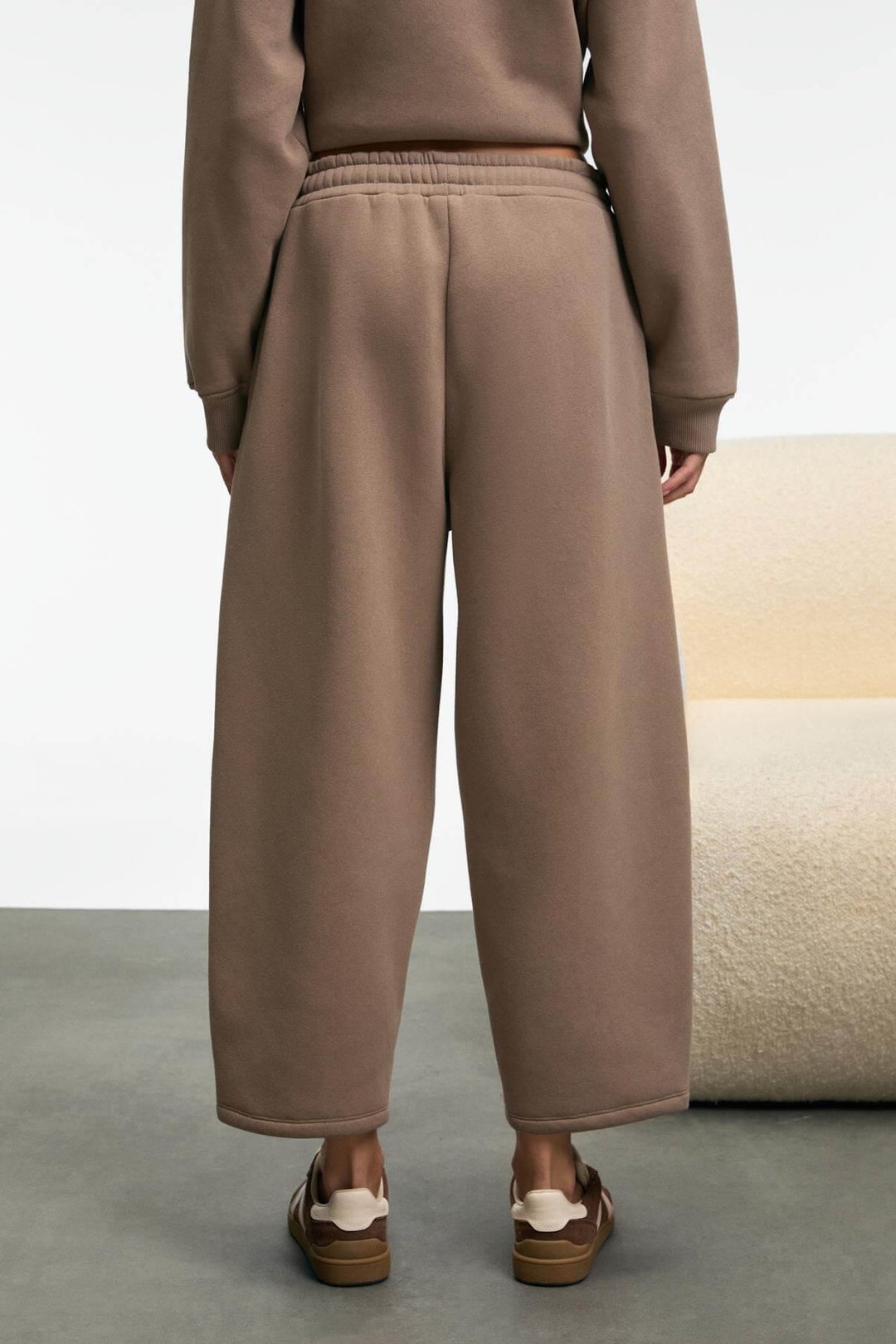 YUVESSA Kadın Oversize Kordonlu Çift Cepli Balon Vizon Eşofman Altı