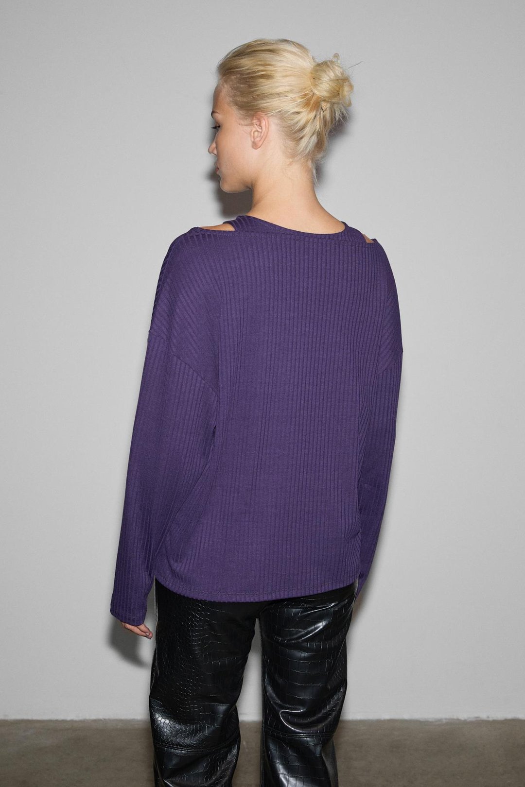 ZARREUS Kadın Omuz Dekolteli Esnek Kumaşlı Rahat Kalıp Mor Bluz