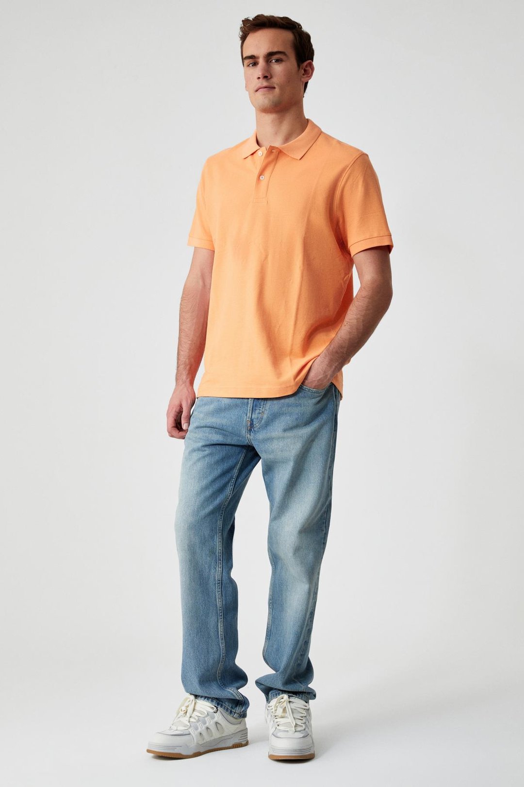 ZEKE Erkek Polo Yaka Relaxed Fit Patlı Düğmeli Kısa Kollu Turuncu T-Shirt