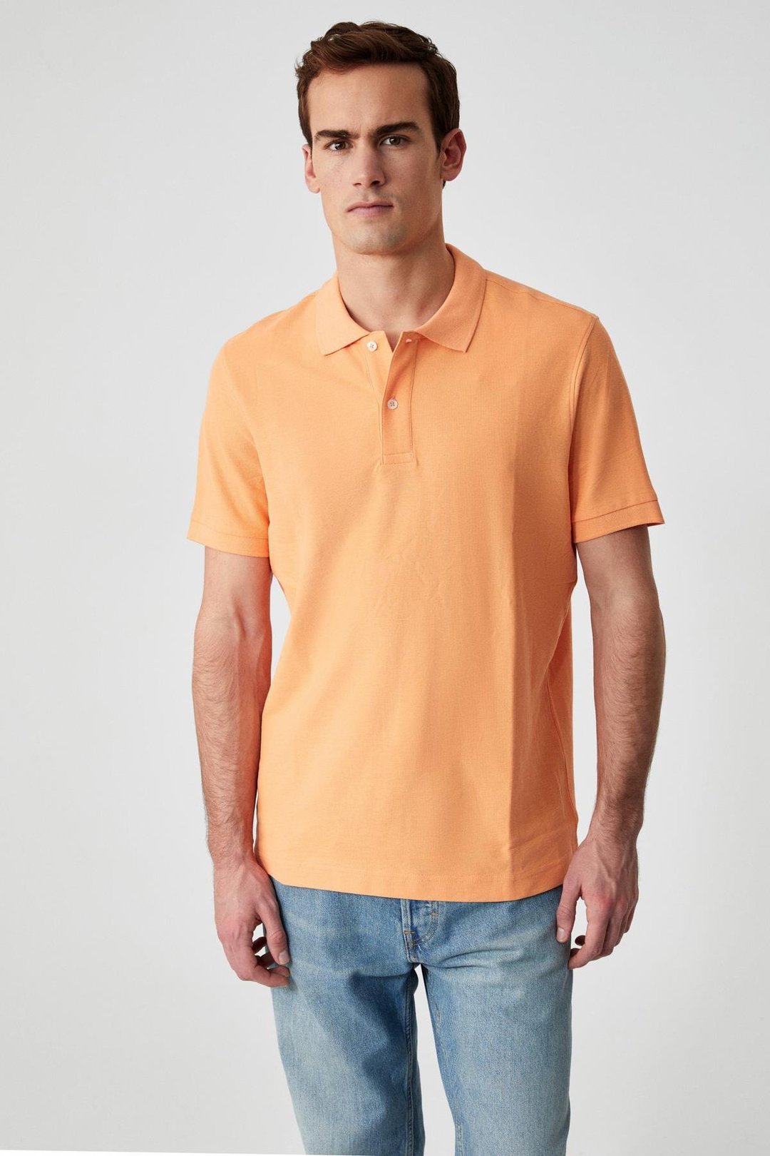 ZEKE Erkek Polo Yaka Relaxed Fit Patlı Düğmeli Kısa Kollu Turuncu T-Shirt