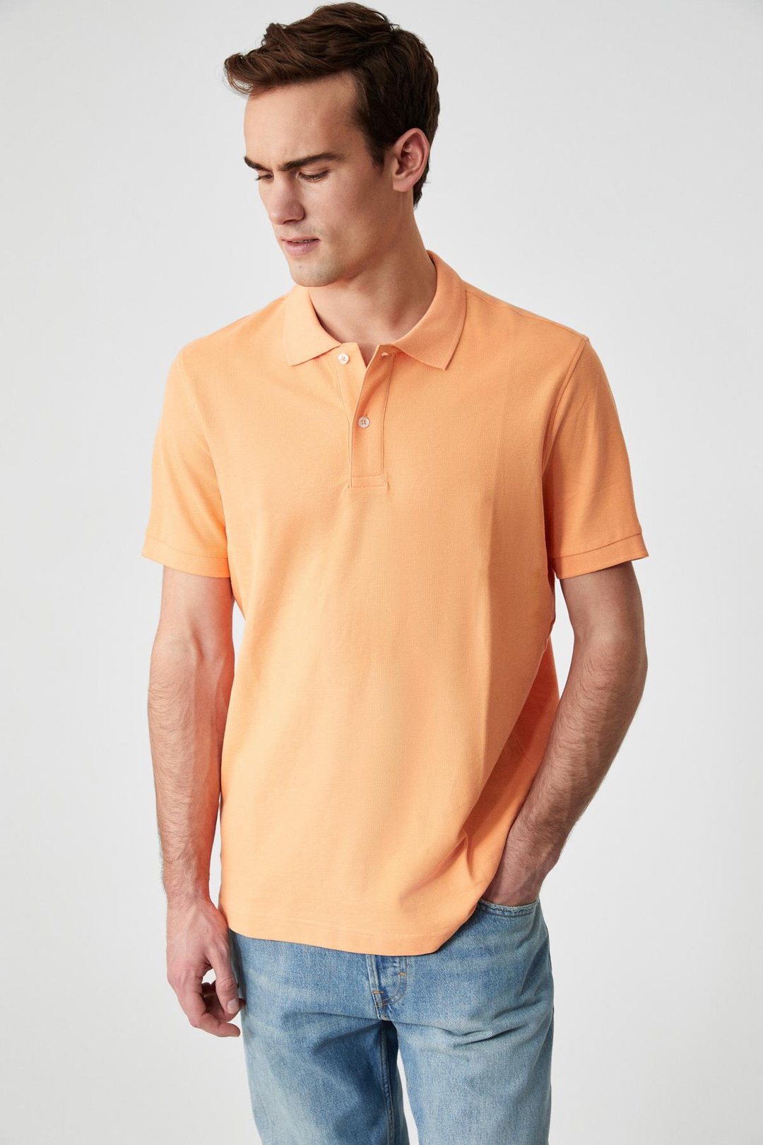 ZEKE Erkek Polo Yaka Relaxed Fit Patlı Düğmeli Kısa Kollu Turuncu T-Shirt