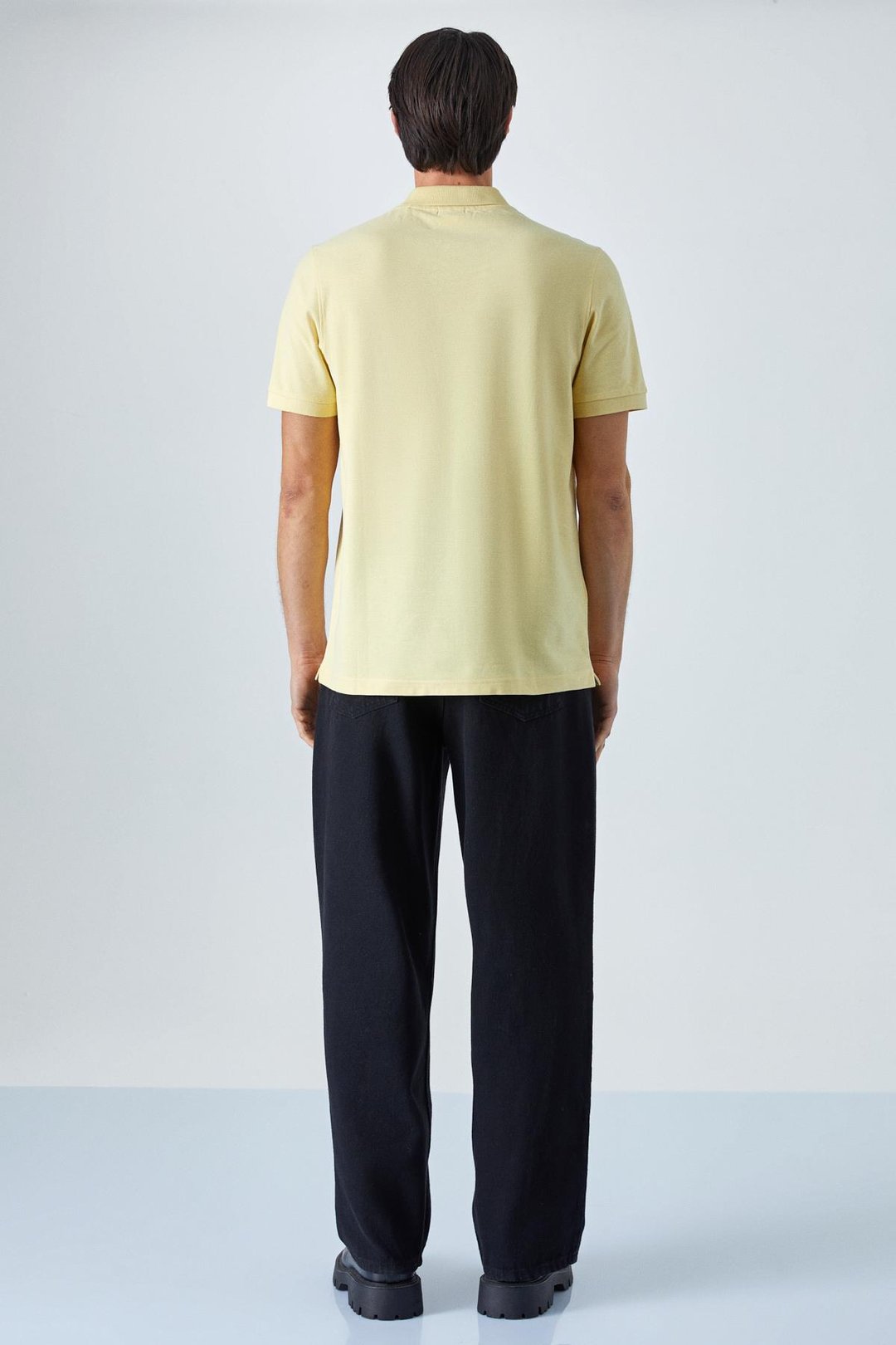 ZEKE Erkek Polo Yaka Relaxed Fit Patlı Düğmeli Kısa Kollu Sarı T-Shirt