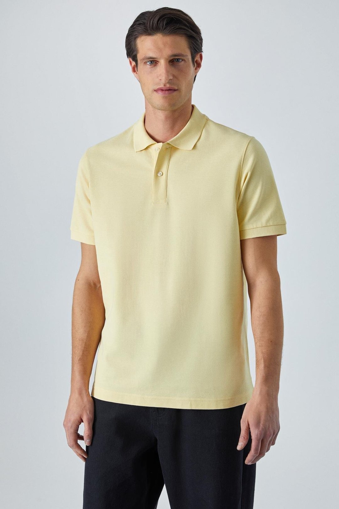 ZEKE Erkek Polo Yaka Relaxed Fit Patlı Düğmeli Kısa Kollu Sarı T-Shirt