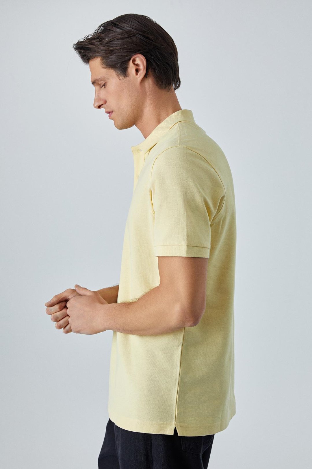 ZEKE Erkek Polo Yaka Relaxed Fit Patlı Düğmeli Kısa Kollu Sarı T-Shirt