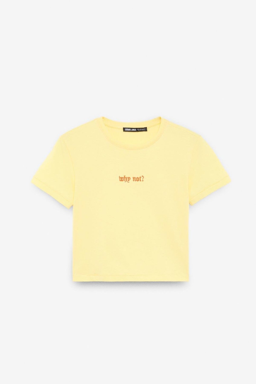 ZERAYA Kadın Bisiklet Yaka Kısa Kollu Önde Nakış Detaylı Crop Sarı T-Shirt