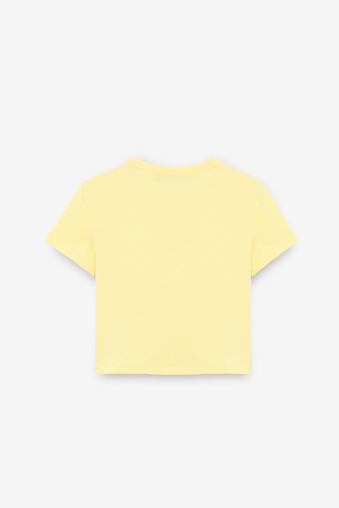 ZERAYA Kadın Bisiklet Yaka Kısa Kollu Önde Nakış Detaylı Crop Sarı T-Shirt