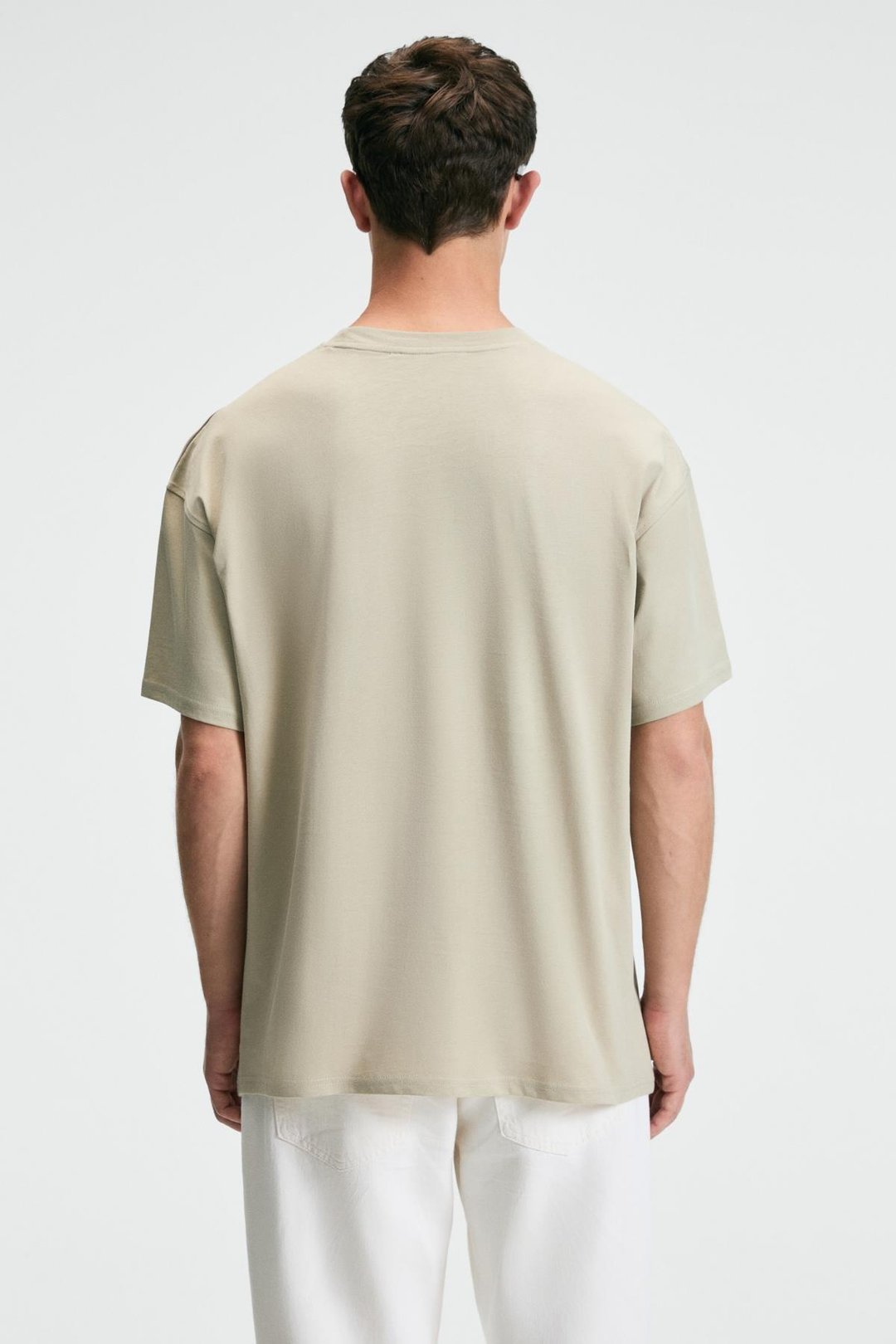 ZEST Erkek %100 Pamuk Oversize Fit Baskılı Kısa Kollu Yuvarlak Yakalı Taş Rengi T-Shirt