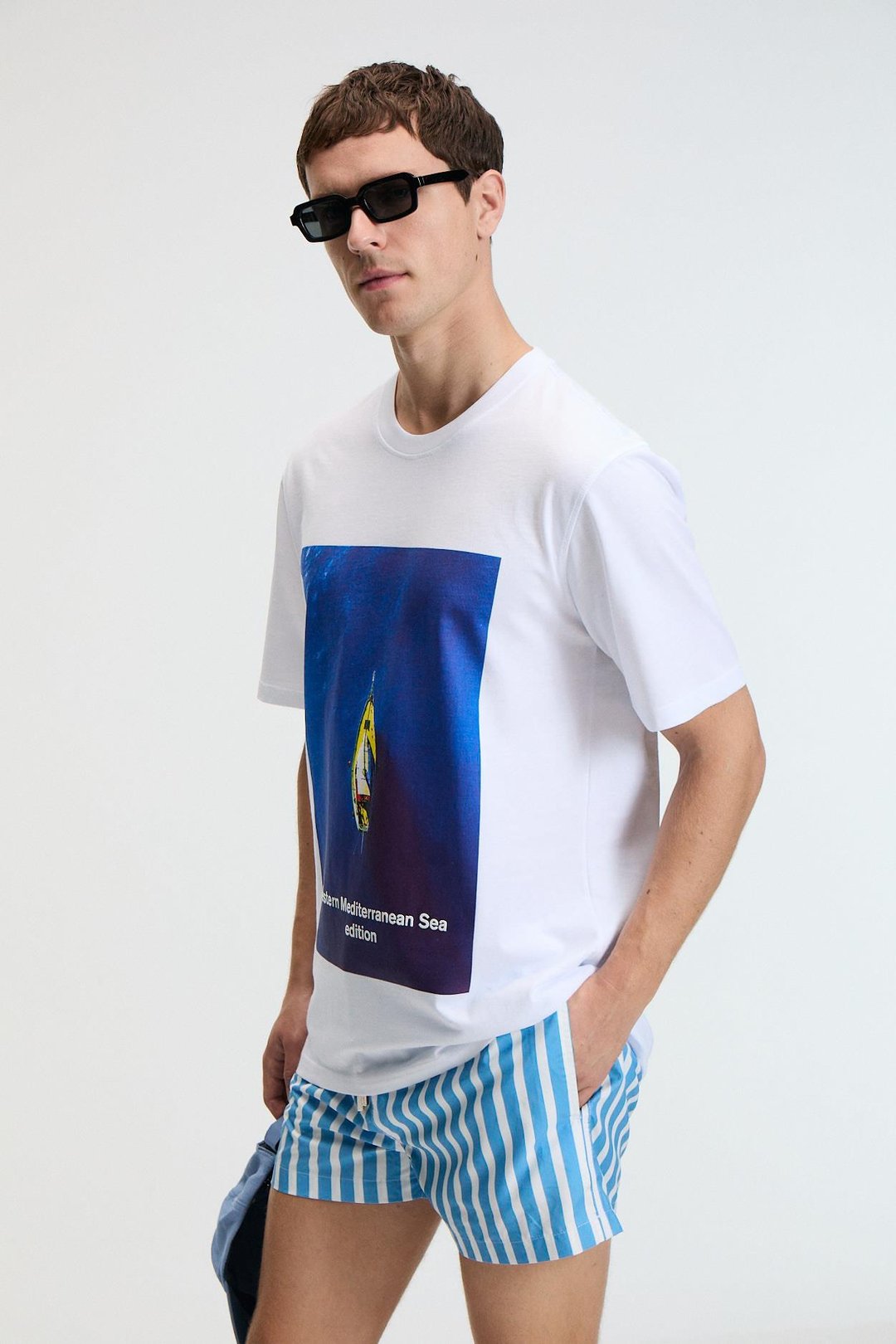 ZEST Erkek %100 Pamuk Oversize Fit Baskılı Kısa Kollu Yuvarlak Yakalı Beyaz T-Shirt