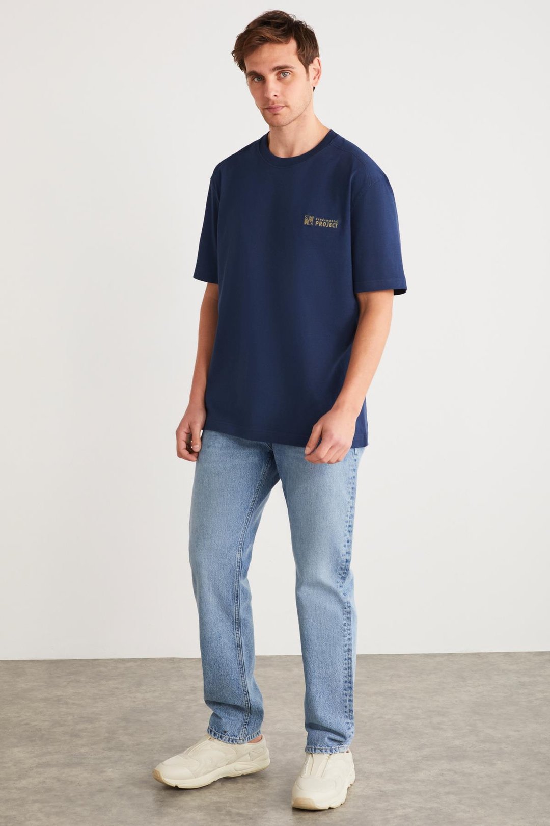 ZEUS Basic Regular Lacivert Tekli T-Shirt