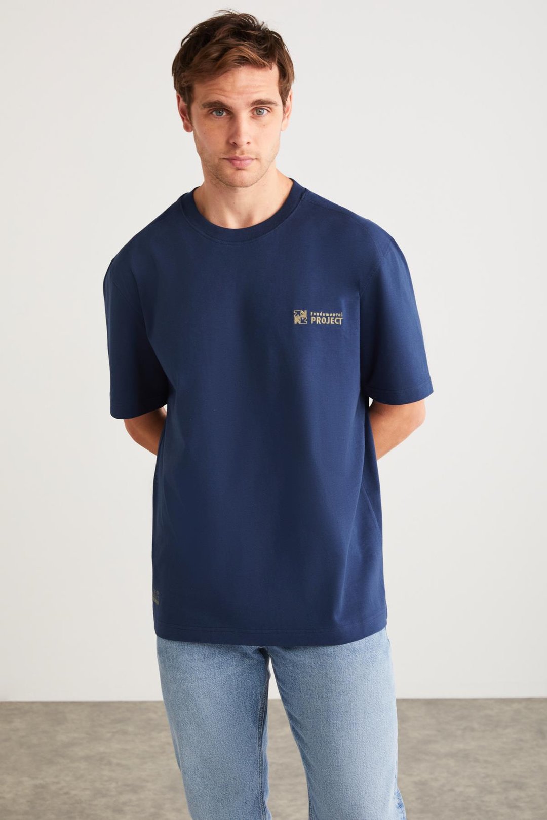 ZEUS Basic Regular Lacivert Tekli T-Shirt