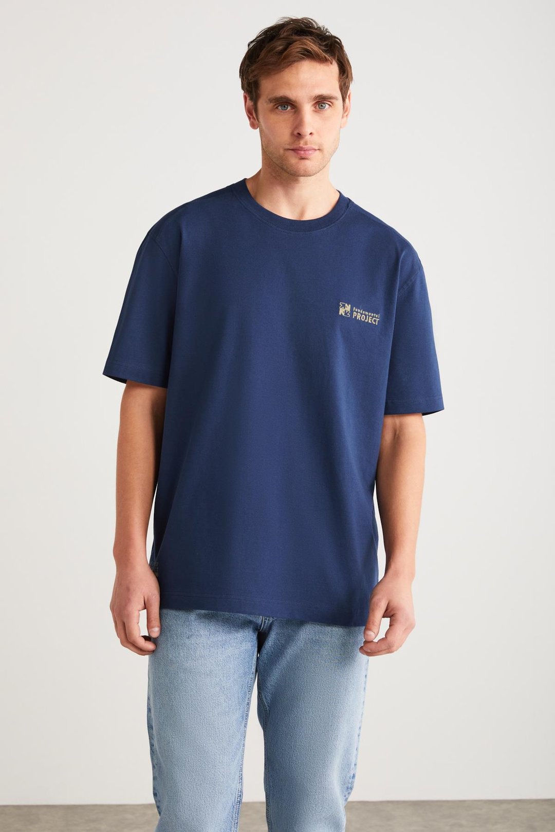 ZEUS Basic Regular Lacivert Tekli T-Shirt