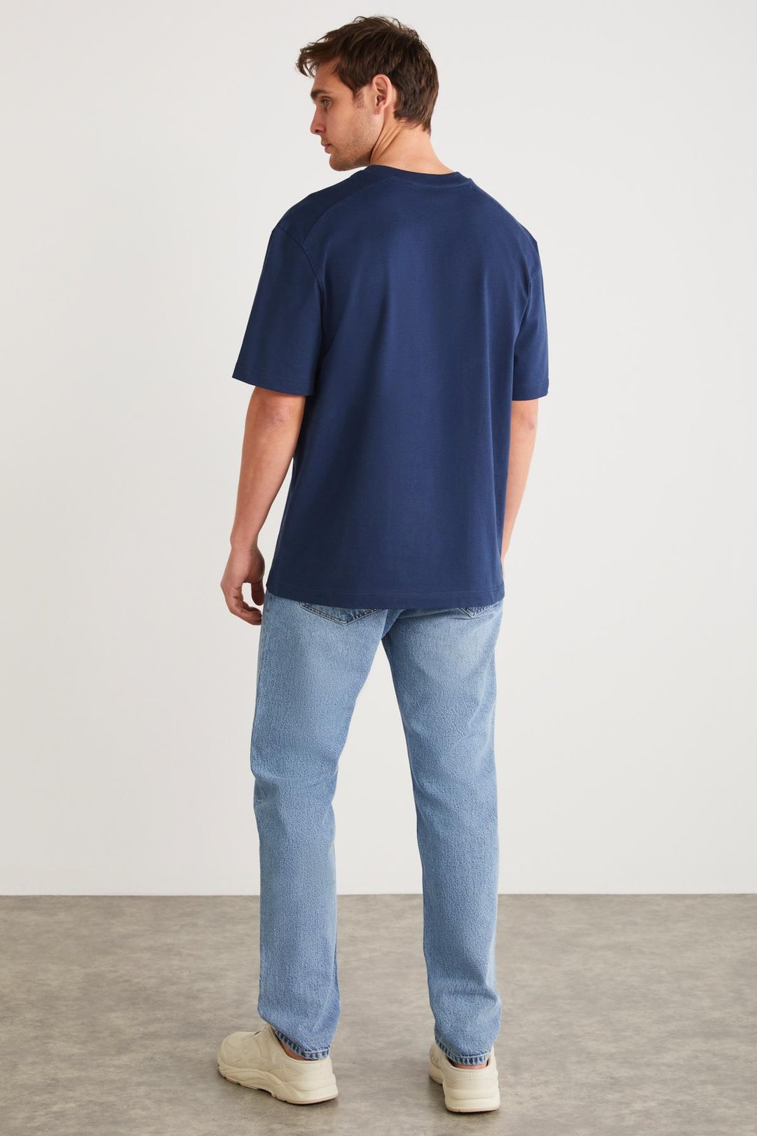 ZEUS Basic Regular Lacivert Tekli T-Shirt