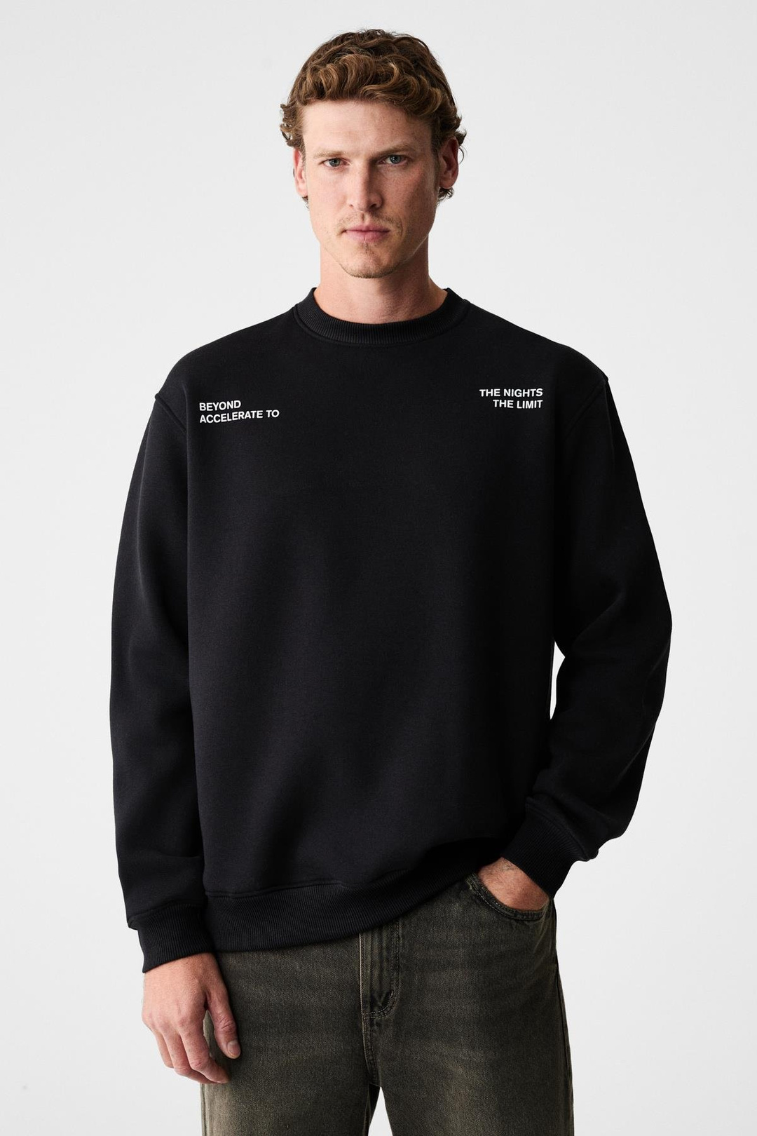 ALARIC Erkek Yuvarlak Yaka Önü Baskılı Regular Fit Antrasit Sweatshirt