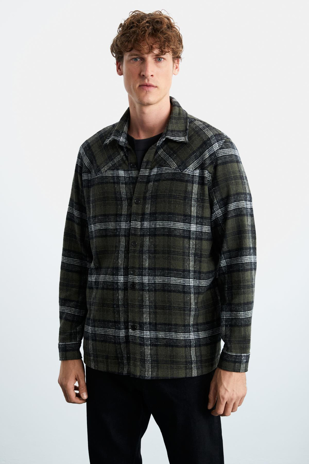 Allenı Erkek Gömlek Yaka Relaxed Fit Düğme Detaylı Sıcak Tutan Oduncu Haki Gömlek