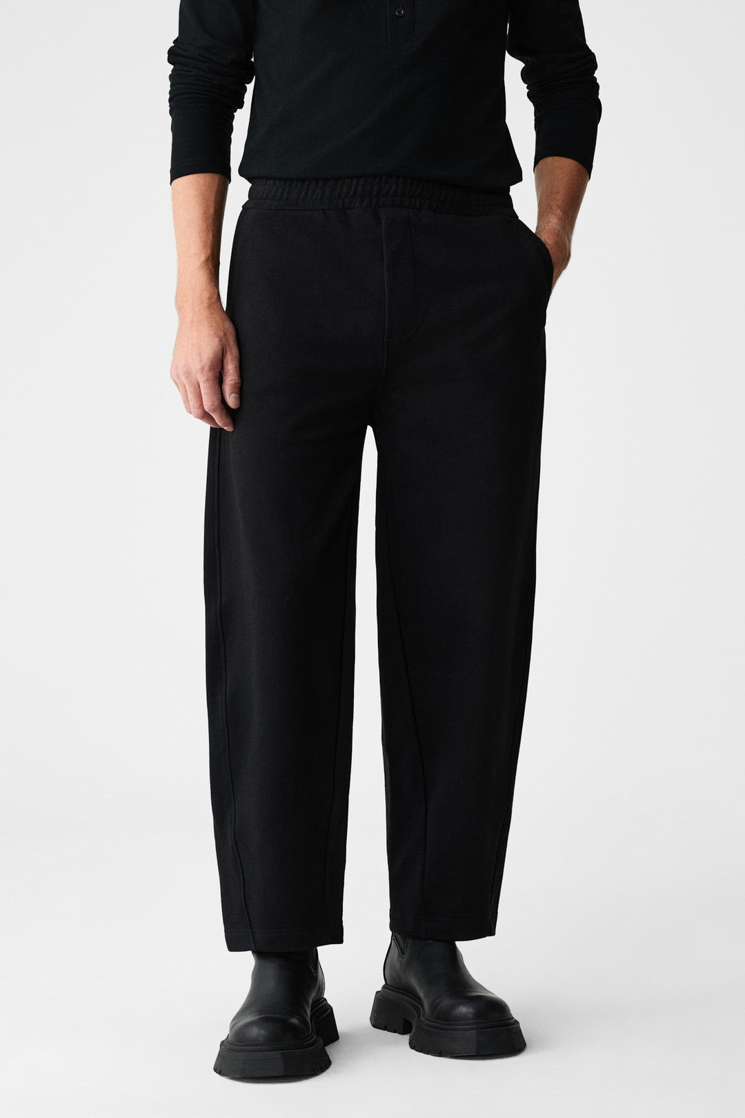 ANOMOS Erkek Pamuklu Beli Lastikli Çift Cepli Geniş Paçalı Relaxed Fit Siyah Eşofman Altı